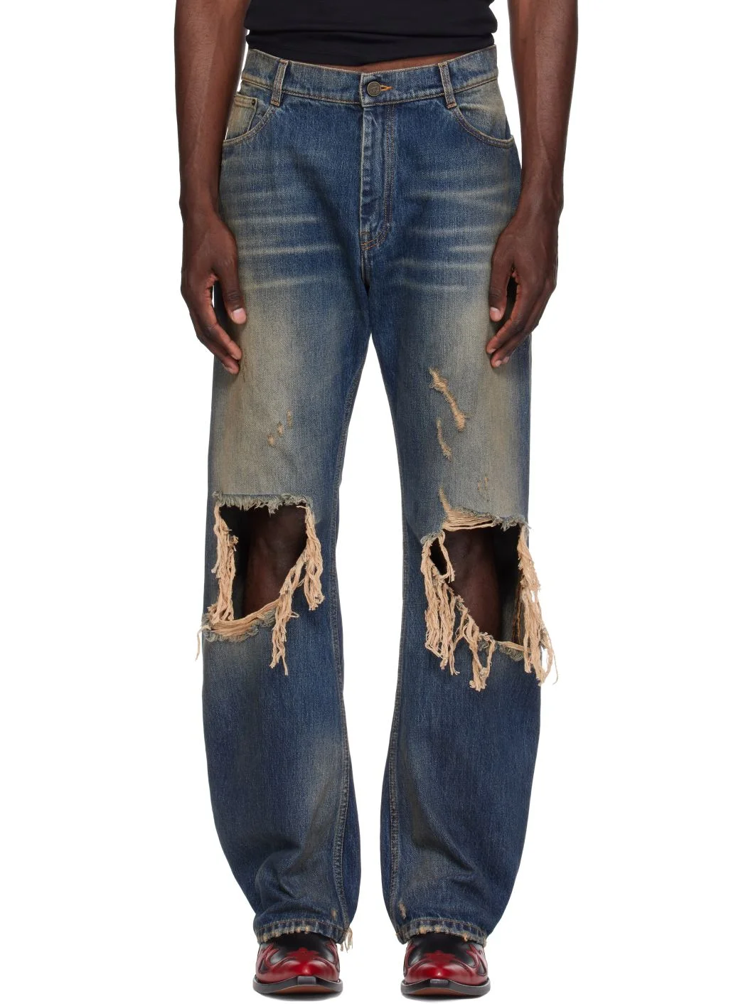 Blue Ripped O-Leg Jeans - 1