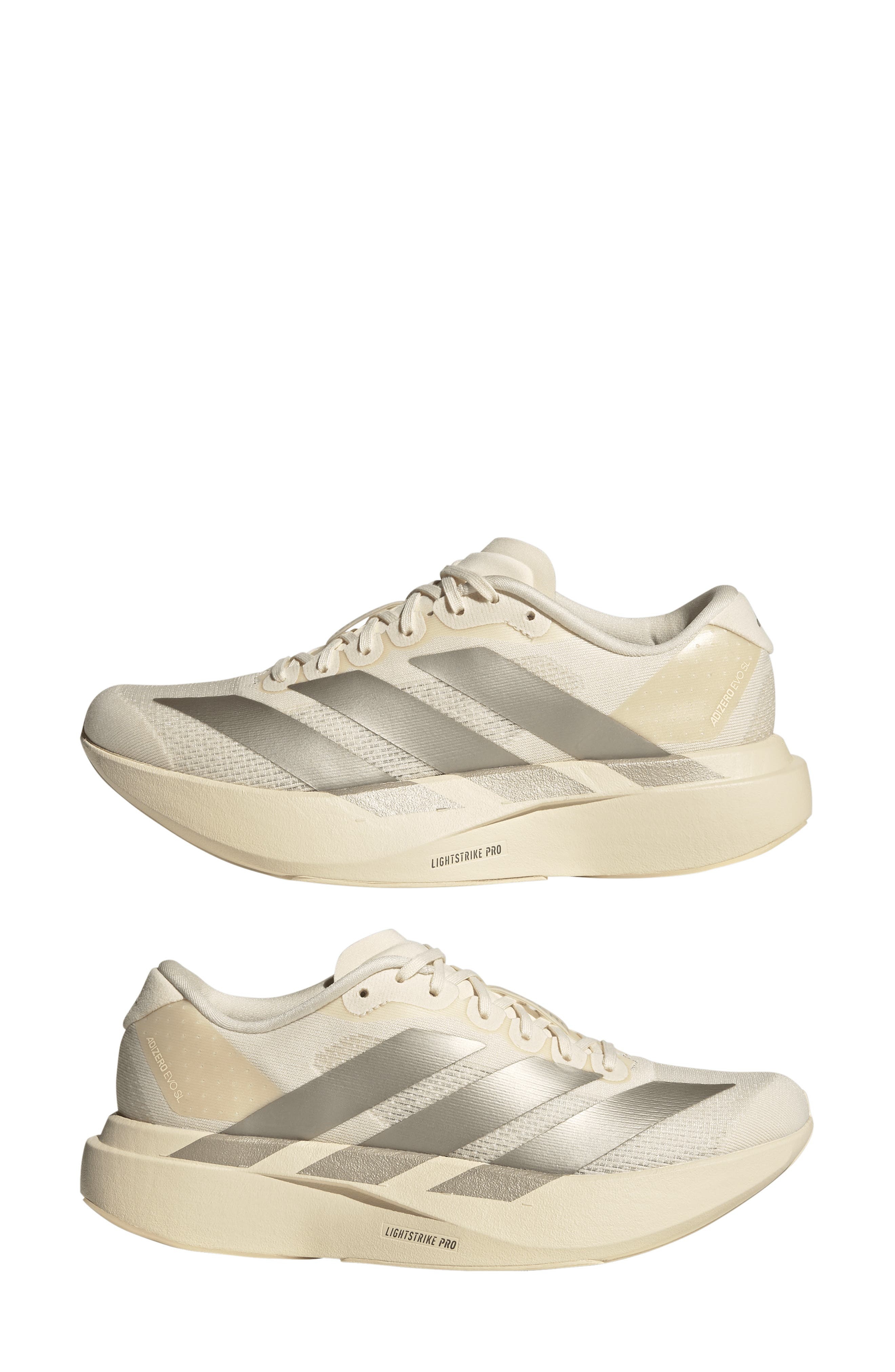 adidas Adizero Evo SL Running Shoe in White/Cyber Metallic/Vanilla at Nordstrom - 7