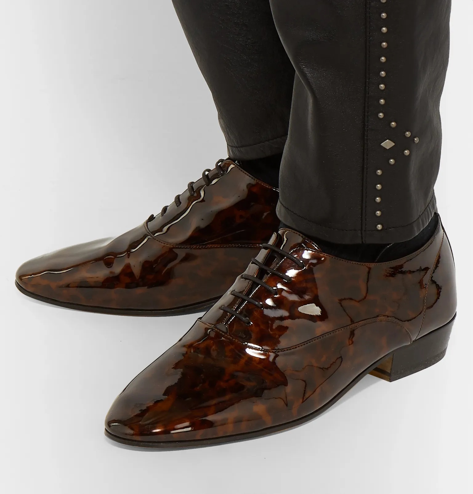 Leon Tortoiseshell-Effect Patent-Leather Derby Shoes - 5