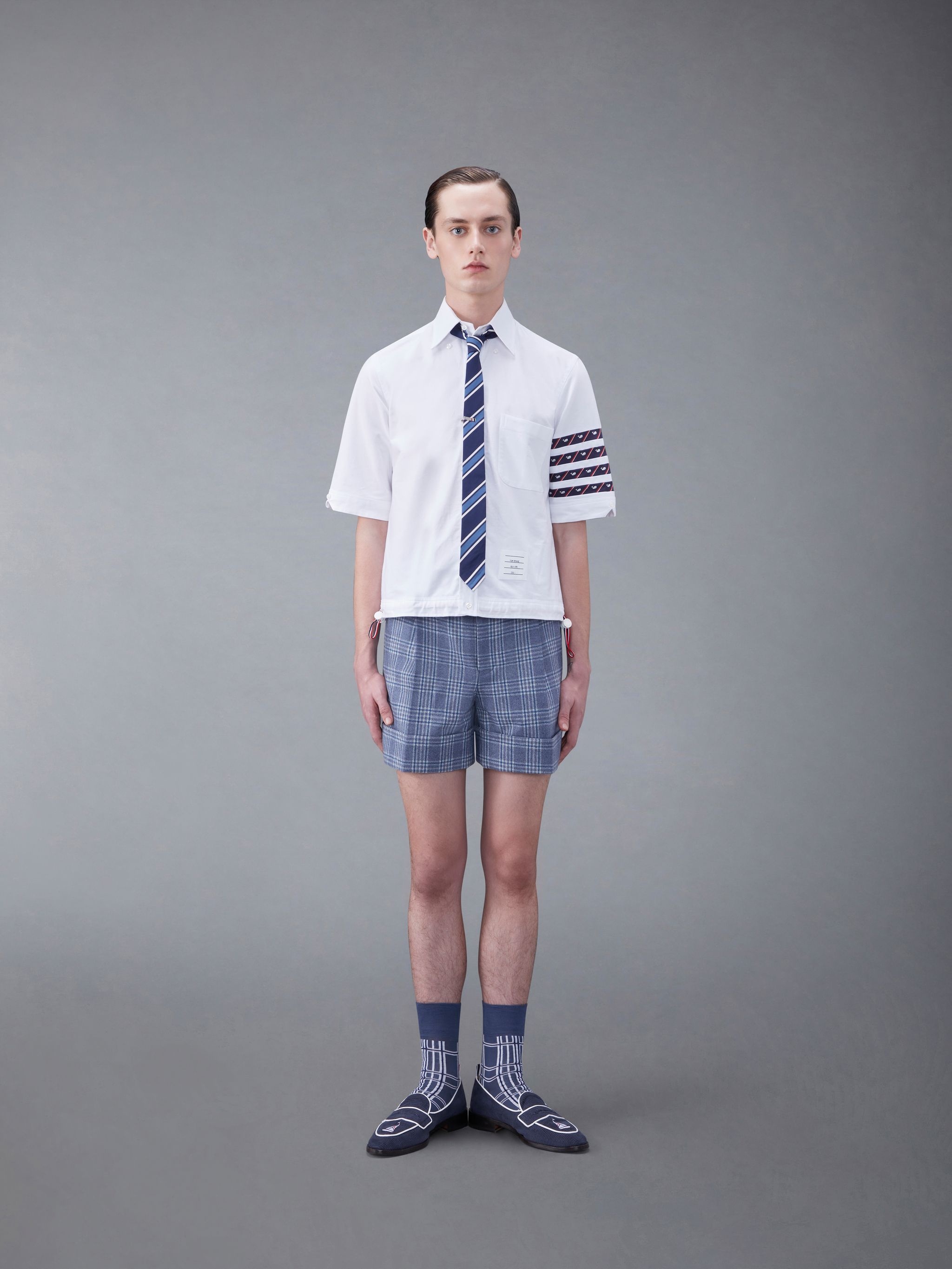Whale Icon Stripe Drawcord Hem 4-Bar Short Sleeve Shirt - 3