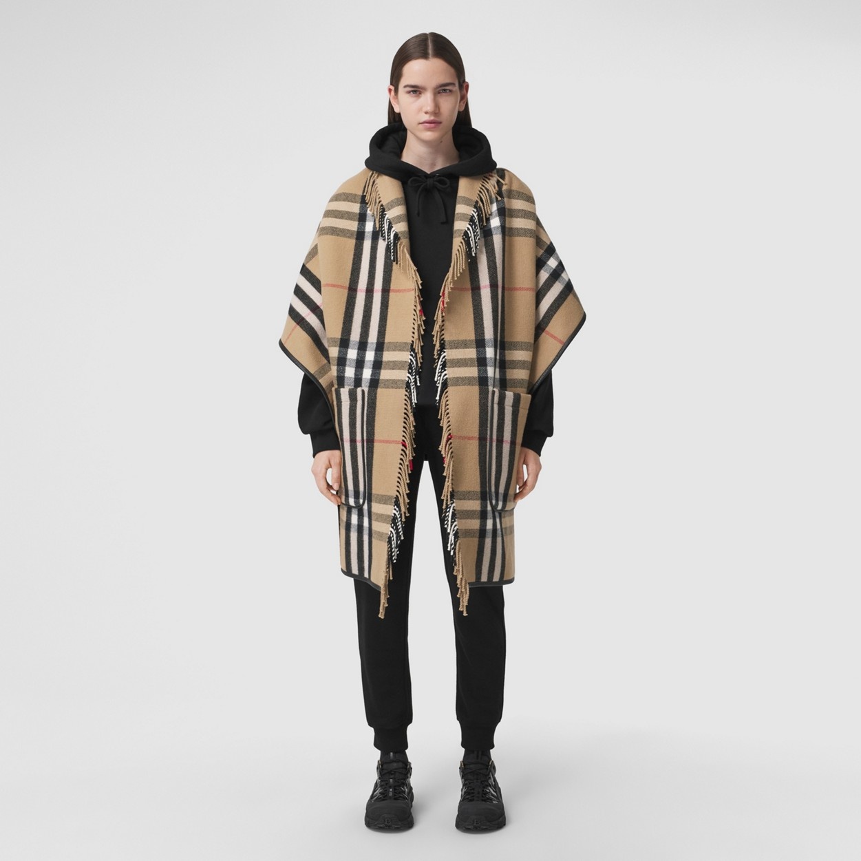 Check Wool Cashmere Cape - 2