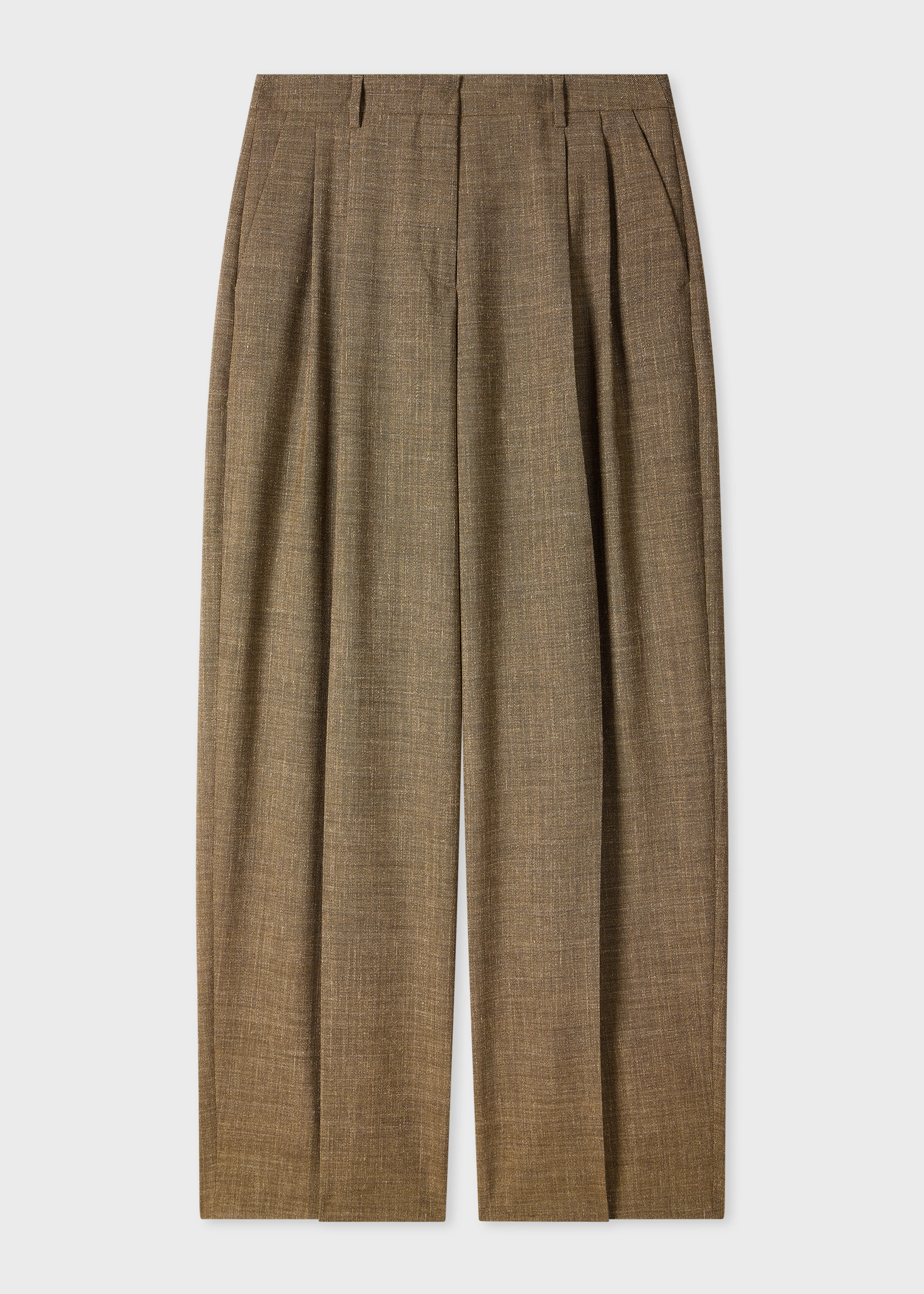 Women's Brown Wool Mix Textured Wide-Leg Trousers - 1