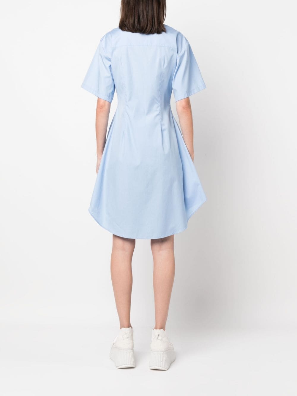 pleat-detailing flared cotton shirtdress - 4