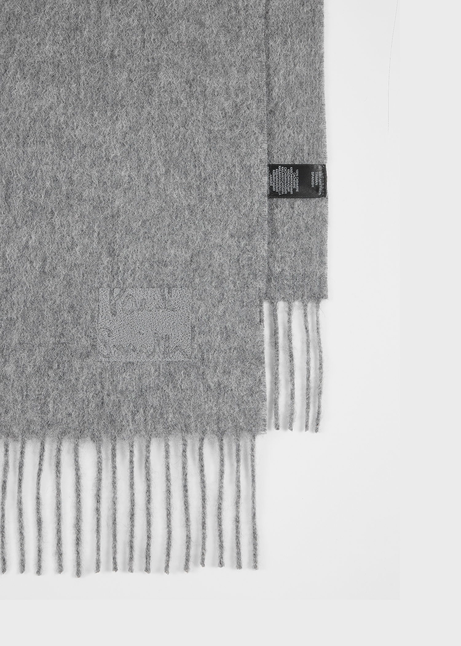 Grey Tonal Embroidered Logo Cashmere Scarf - 2