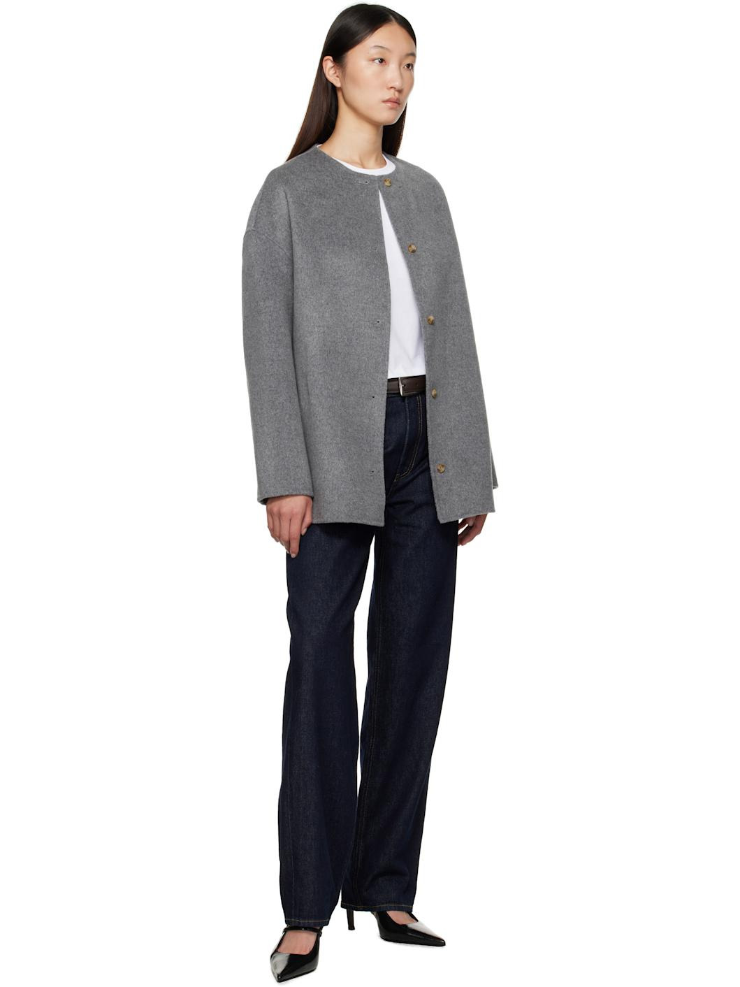 Gray Dunne Wool Drap Short Coat - 4