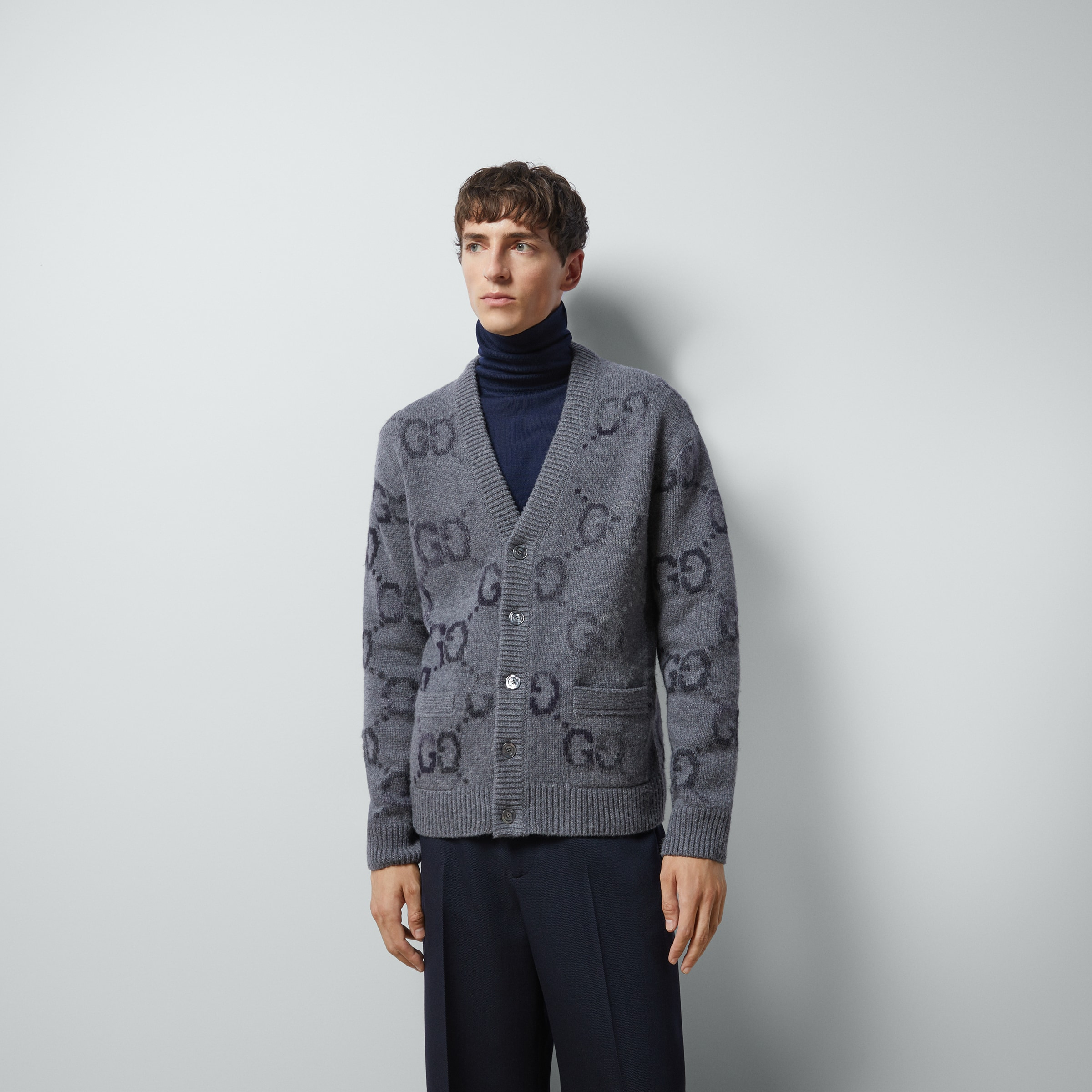 Wool cardigan with GG intarsia - 5