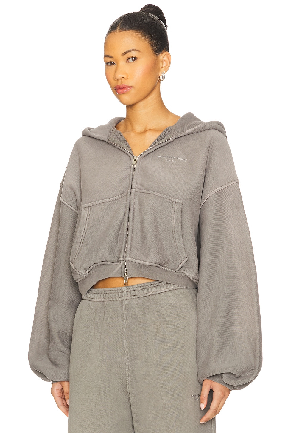 Oversized Cropped Zip-up Hoodie - 2