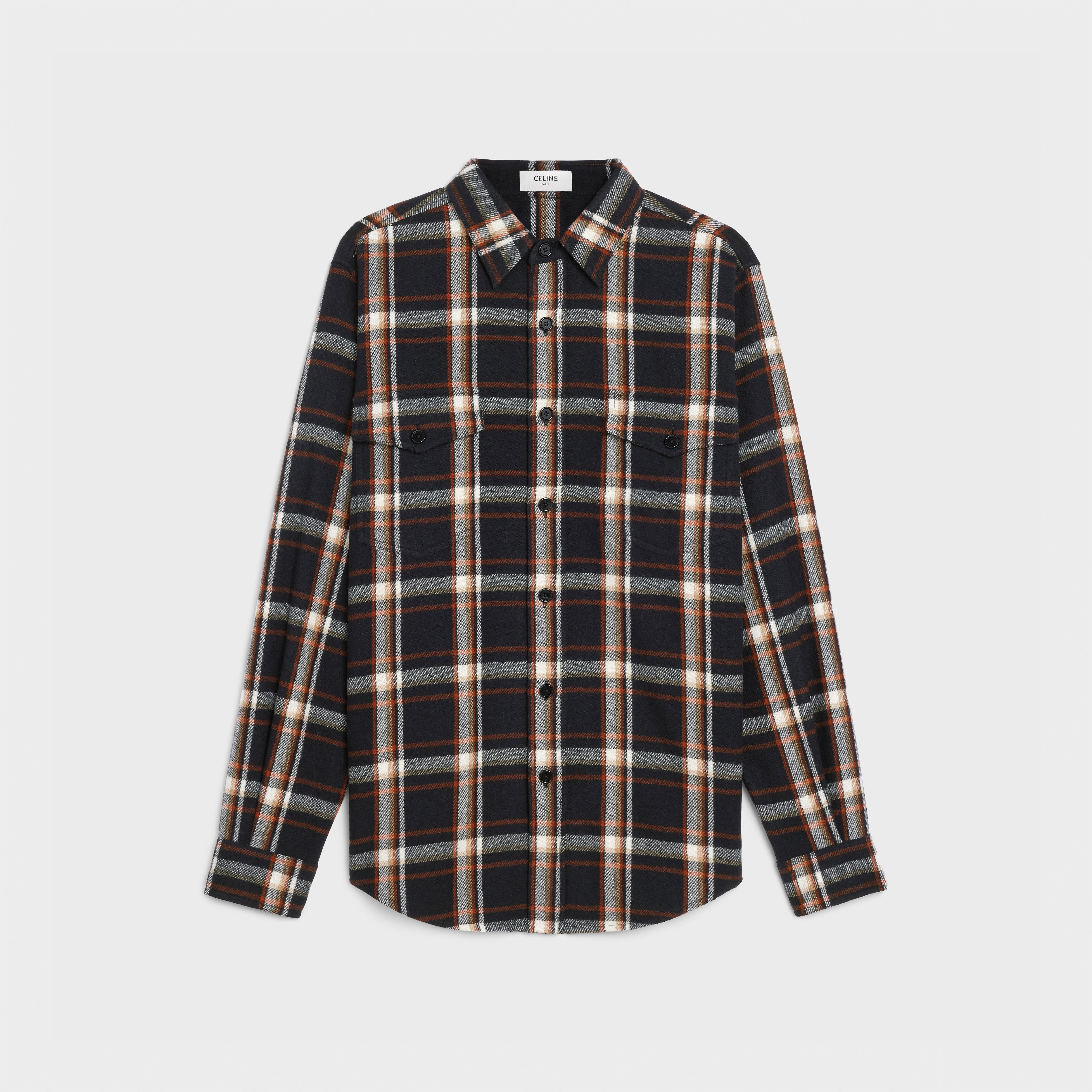 LOOSE SHIRT IN CHECKED WOOL TWILL - 1