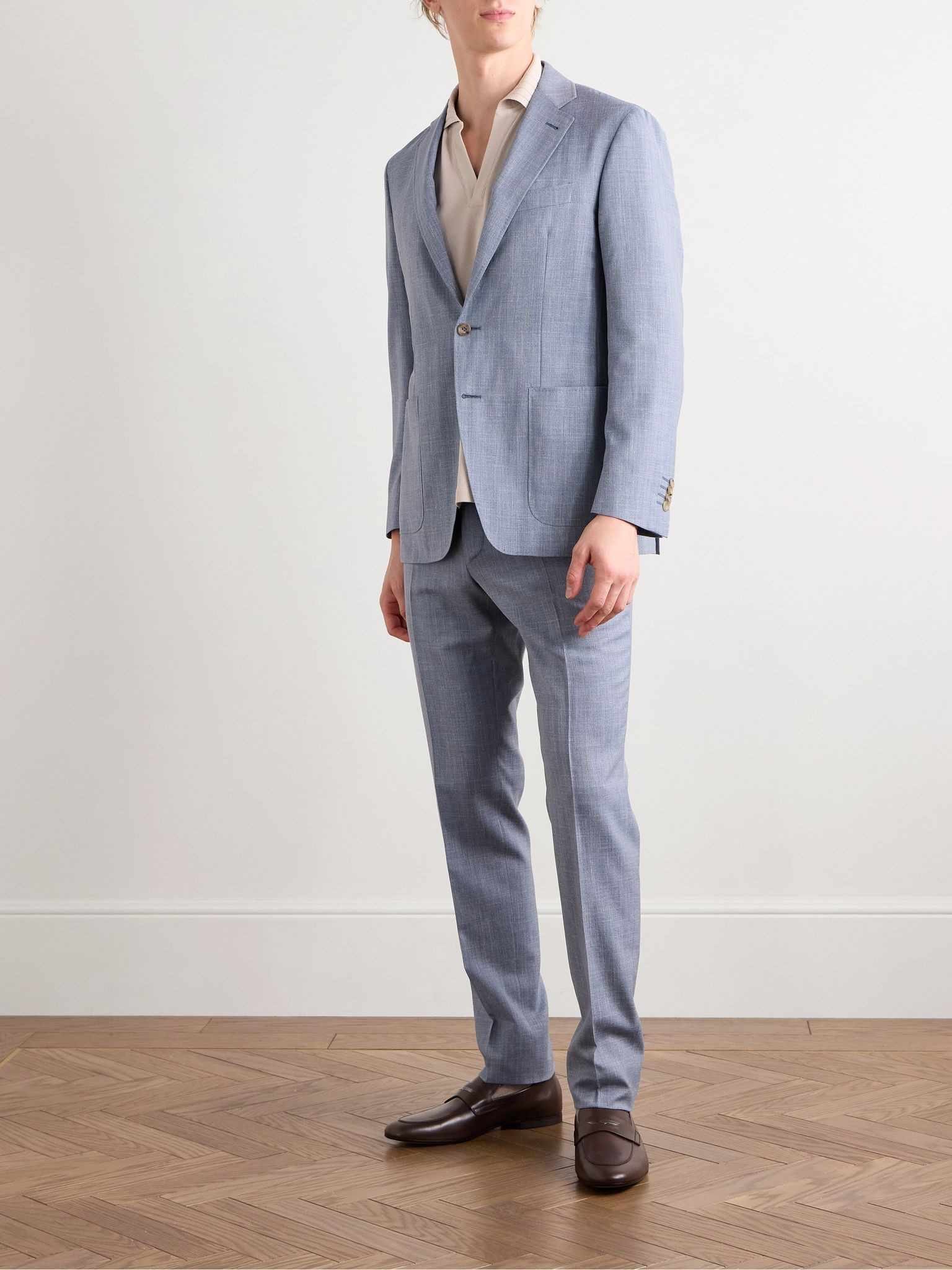 Kei Slim-Fit Straight-Leg Wool, Silk and Linen-Blend Suit Trousers Blue - 2