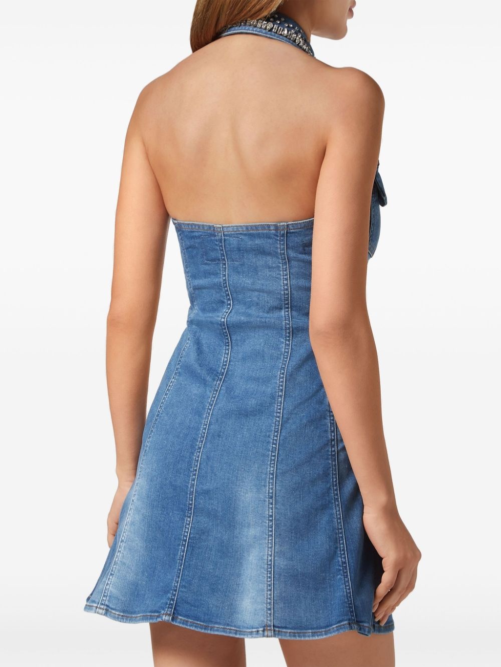 crystal-embellished denim minidress - 4