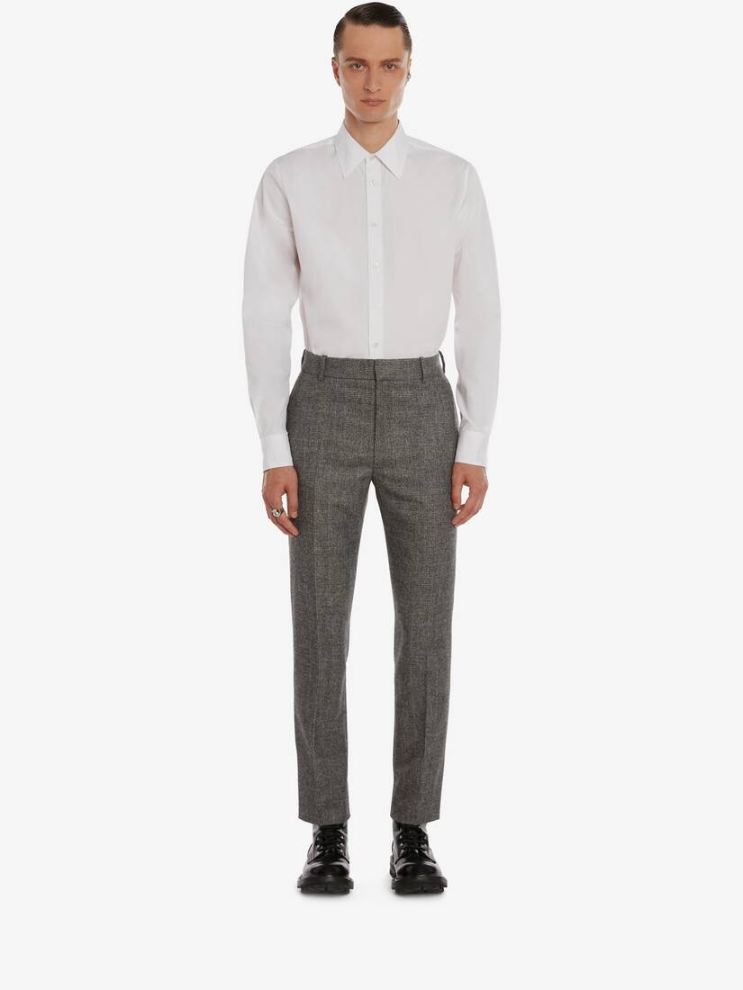 Prince Of Wales Wool Flannel Trouser in Grey - 2