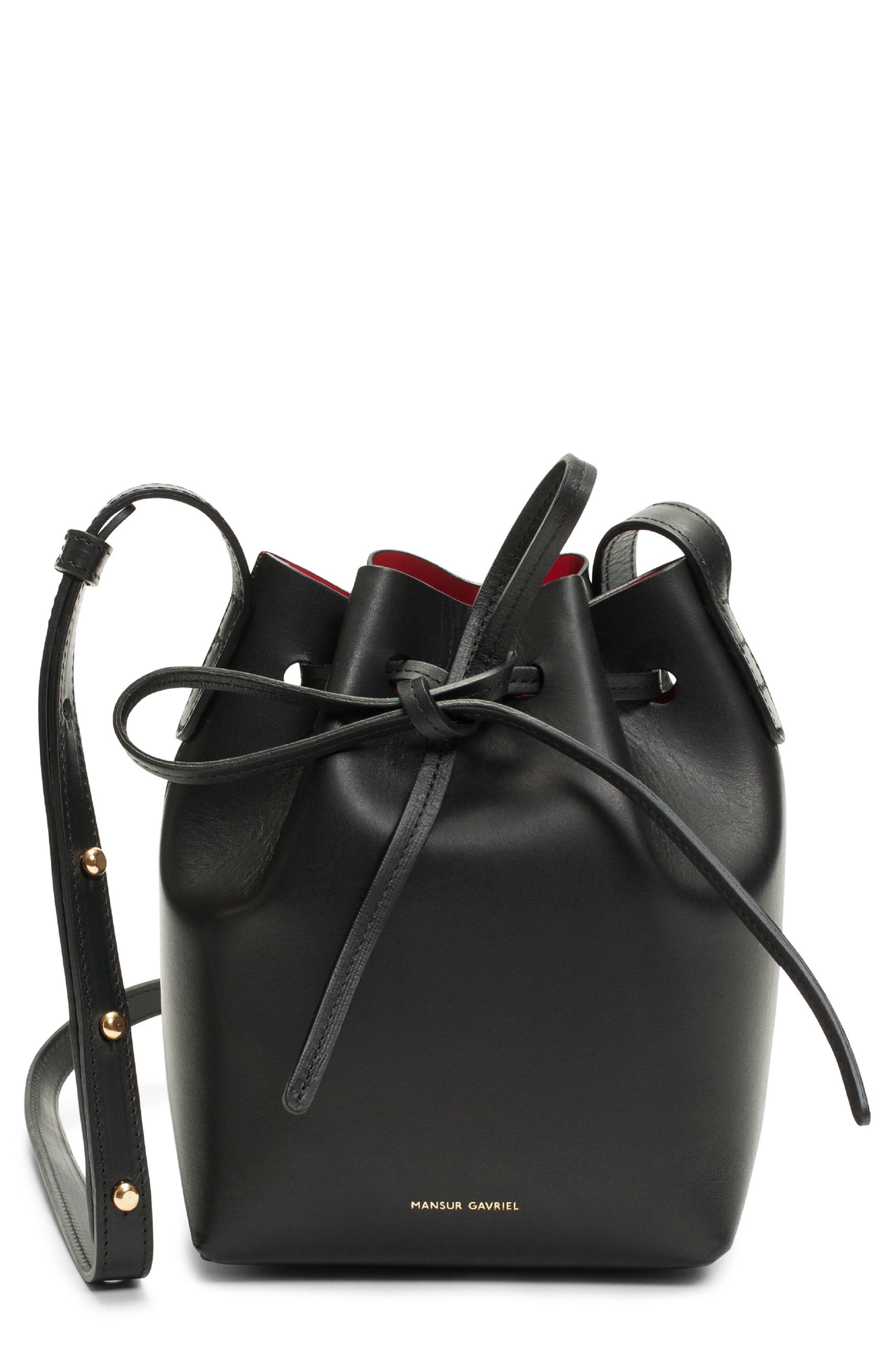 Mini Mini Leather Bucket Bag in Black/Flamma - 1