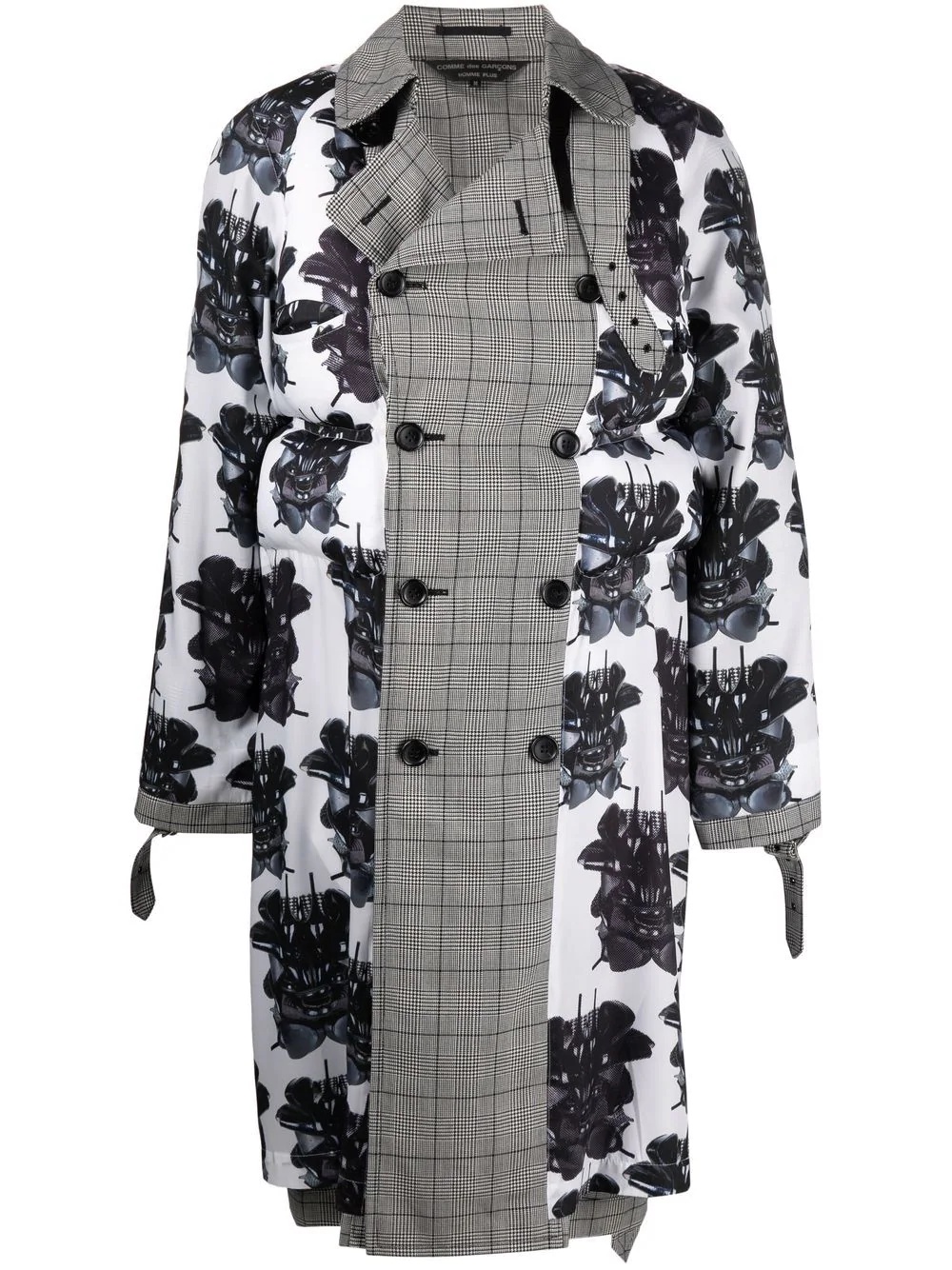 check-panelled floral-print coat - 1