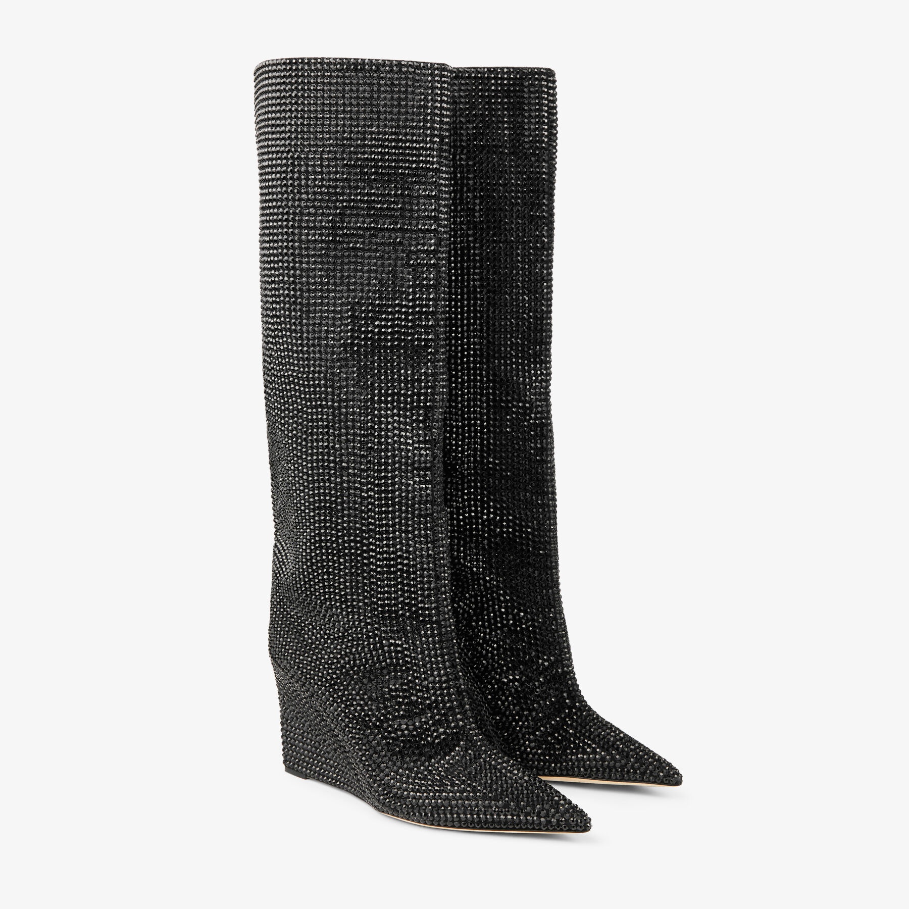 Blake Knee Boot 85
Black Suede Wedge Knee-High Boots with Honeybomb Crystals - 2