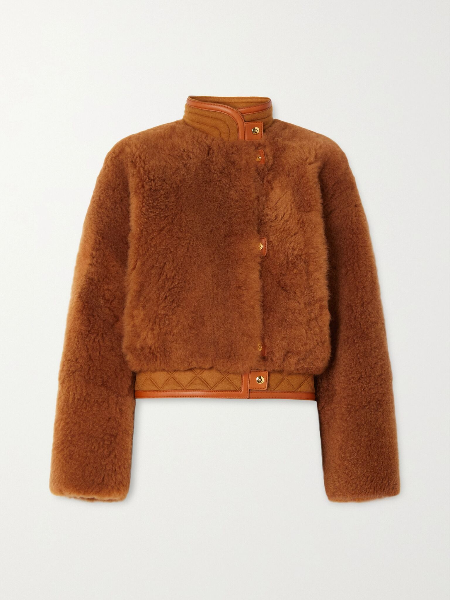 Leather and quilted cashmere-trimmed shearling jacket Brown - 1