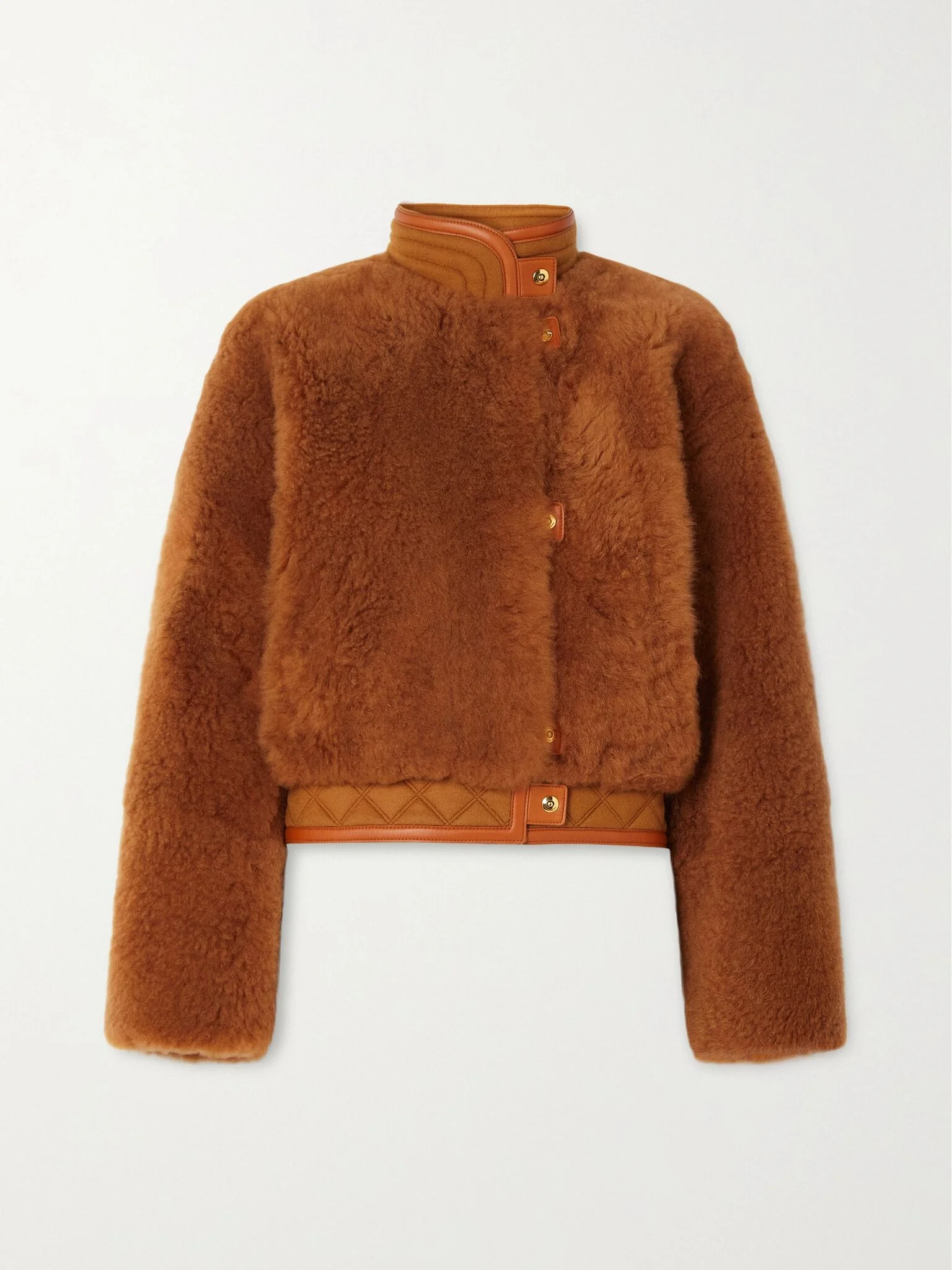 Leather and quilted cashmere-trimmed shearling jacket Brown - 1