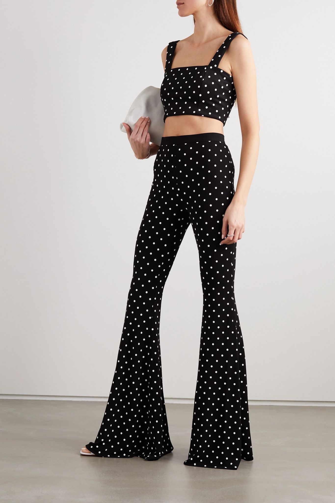 Polka-dot stretch-knit flared pants - 2