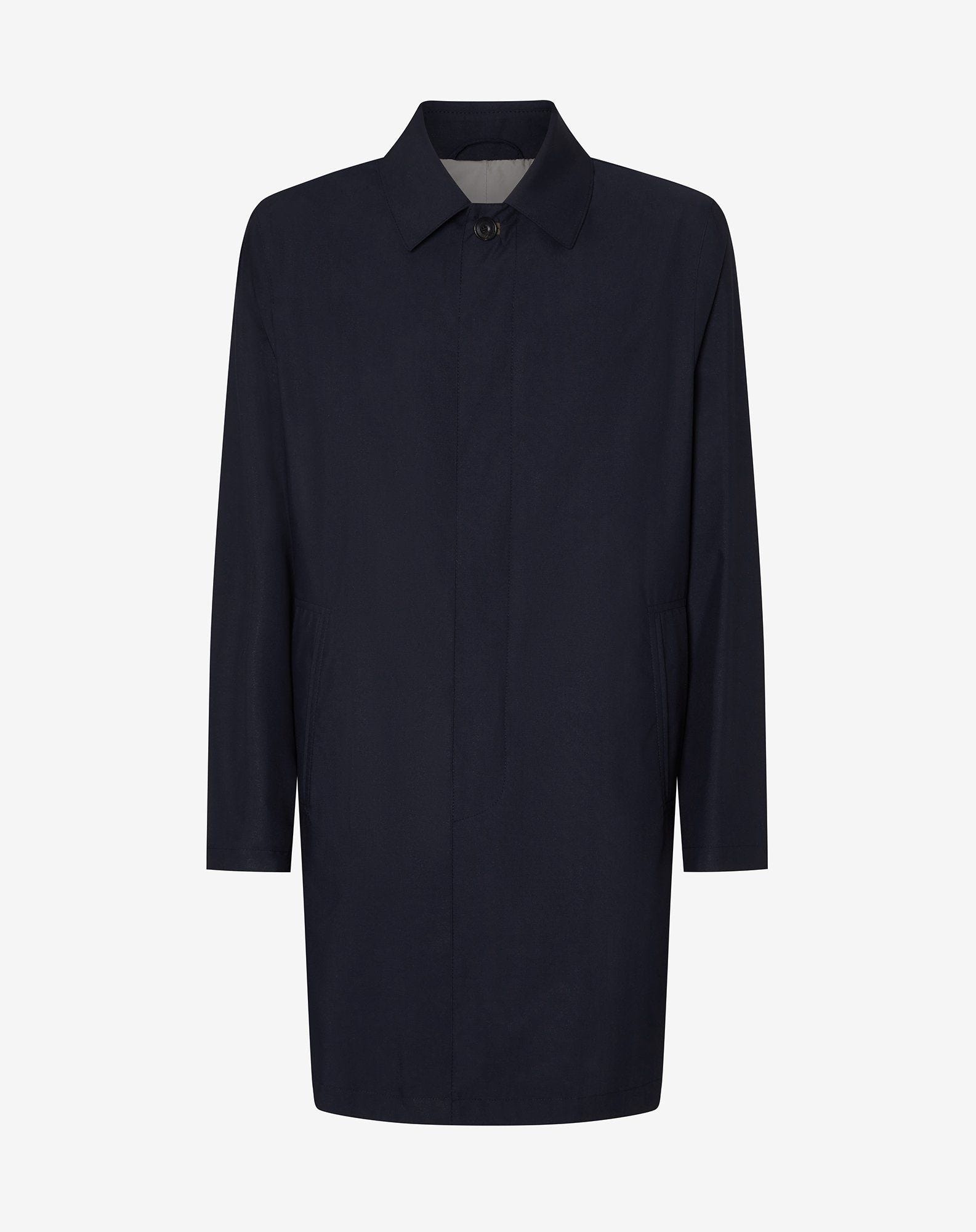 Lined navy blue viscose blend trench coat - 1
