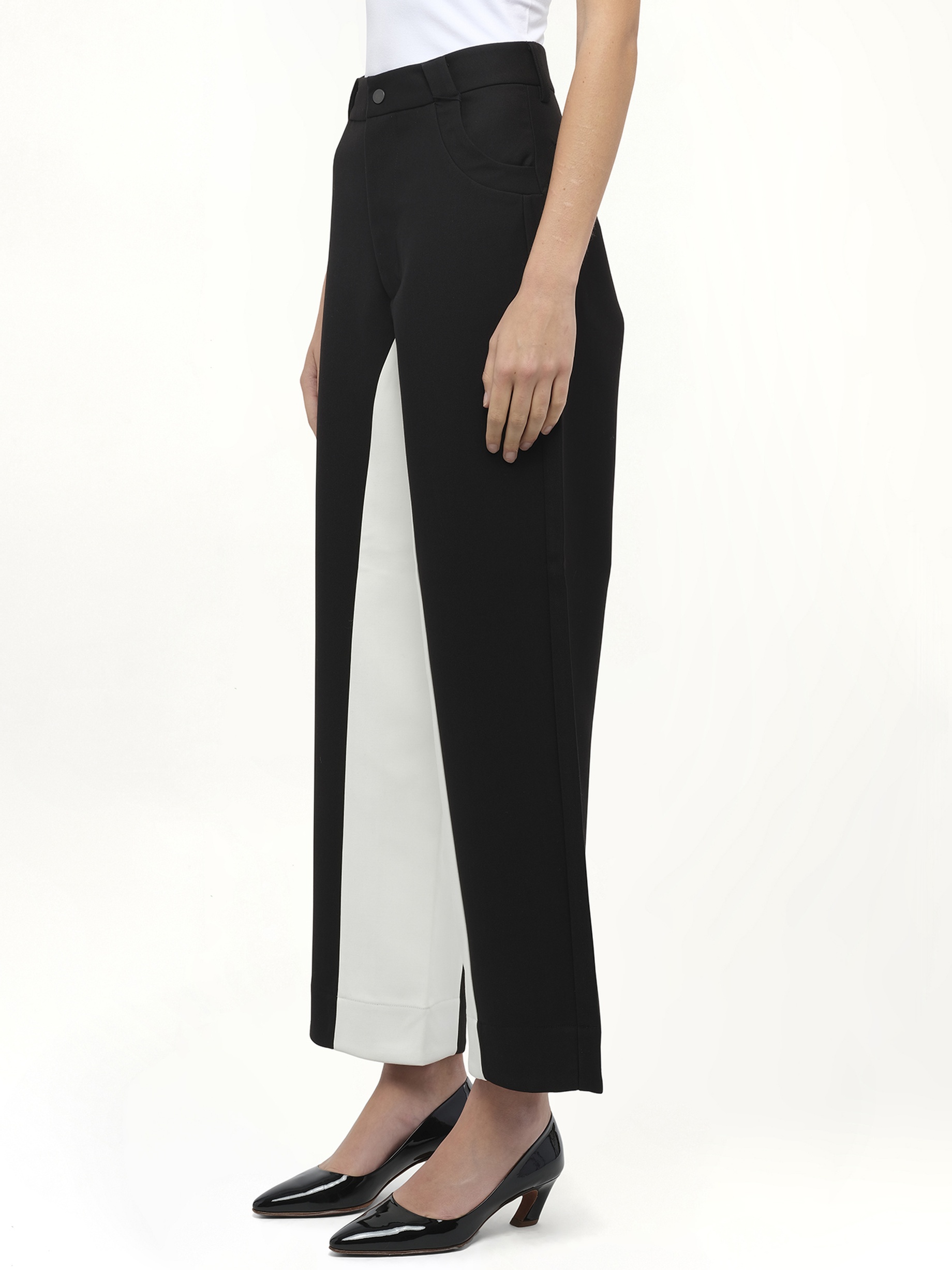 Black & White Stitched Suit Pants in Black - 5