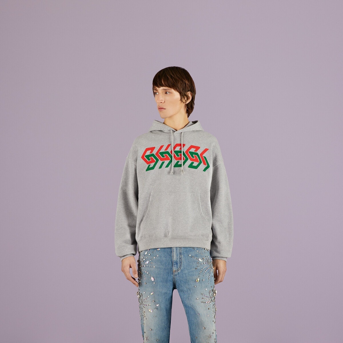 Gucci★素敵！Chain Print Gray Cotton Sweatshirt Hoodie GUCCI Gucci chain print hooded sweatshirt | REVERSIBLE