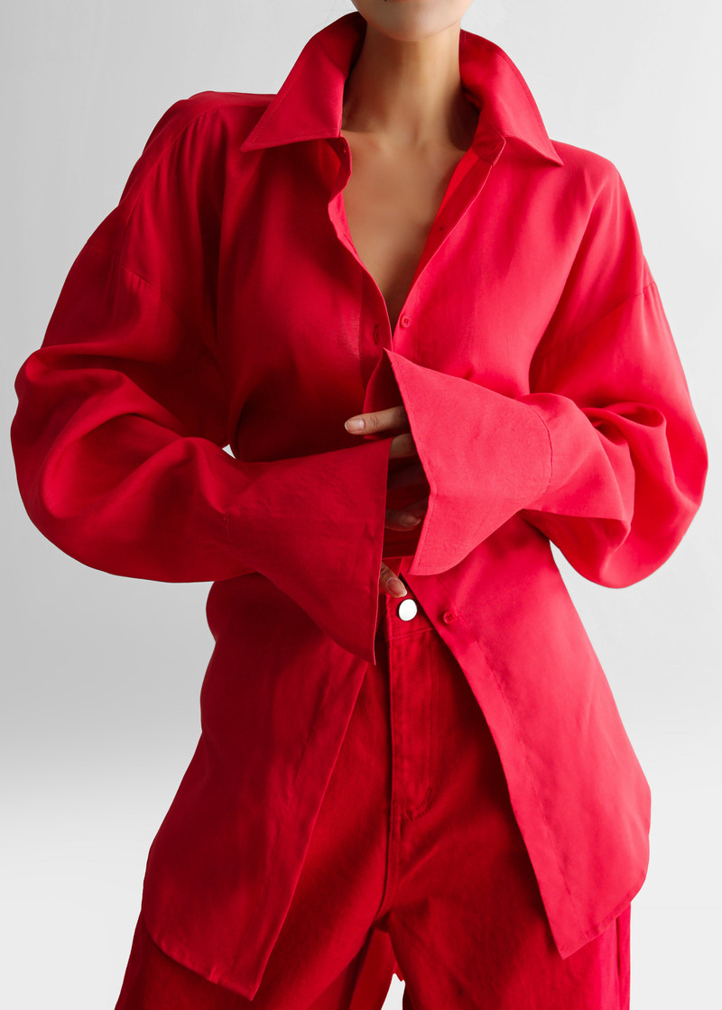 Velia Cut-Out Back Shirt - Red 5