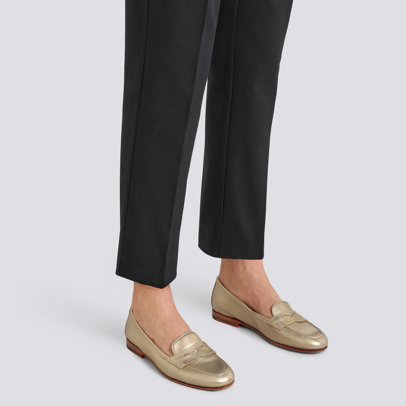 Santoni Women's gold laminated leather Carla loafer outlook