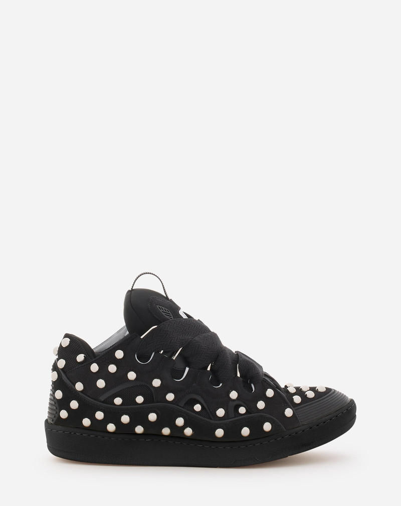 STUDDED LEATHER CURB SNEAKERS - 1
