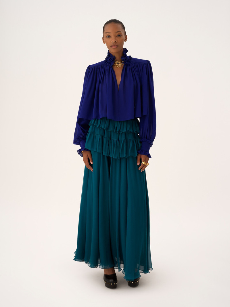 Chloé MAXI GATHERED HIGH-NECK TOP IN SILK GEORGETTE outlook