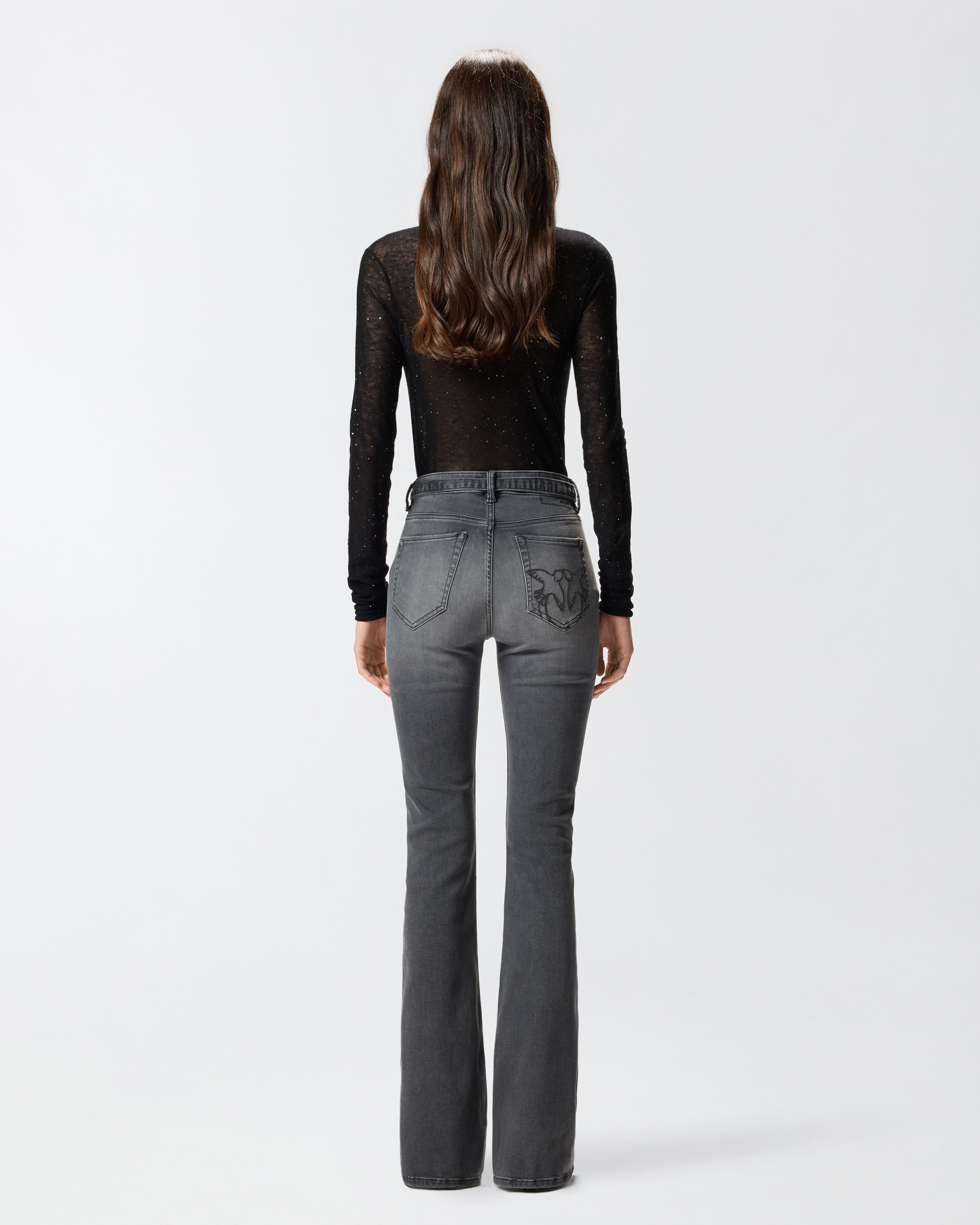 GREY DENIM FLARED JEANS - 4