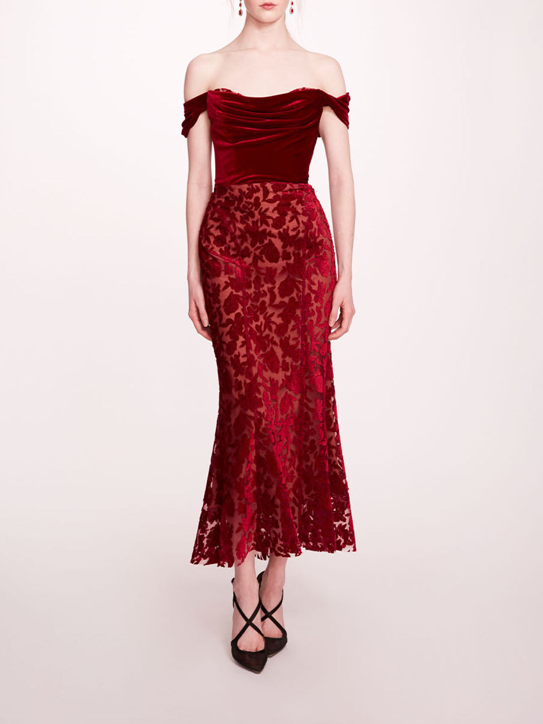 VELVET CUTWORK MIDI DRESS - 1