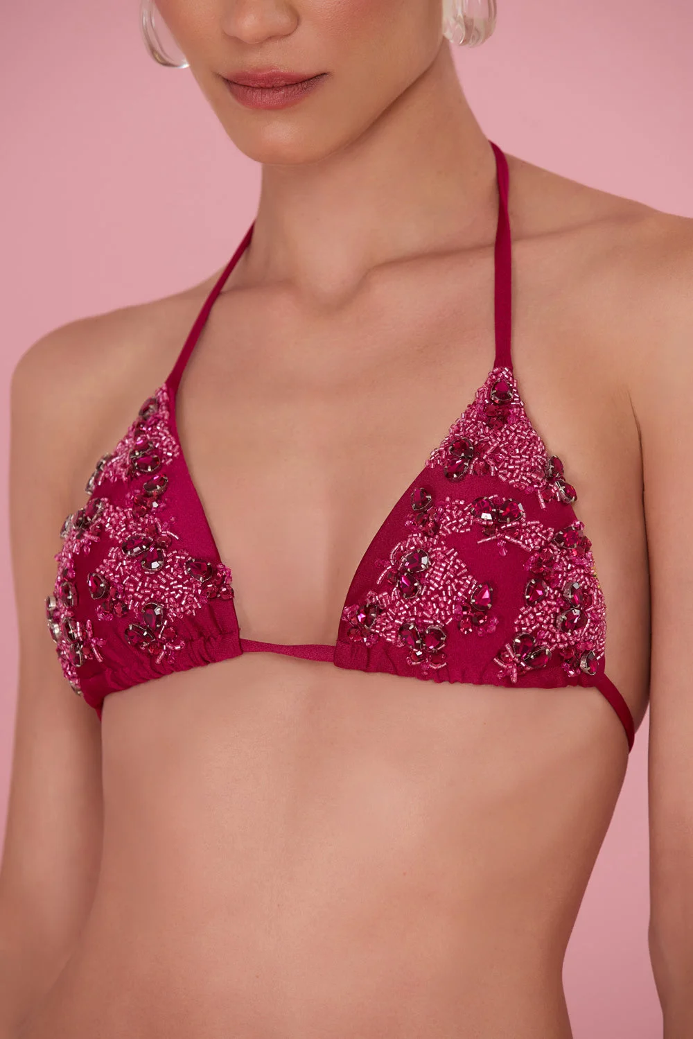 PETAL SHEEN BEADED BIKINI TOP - 1