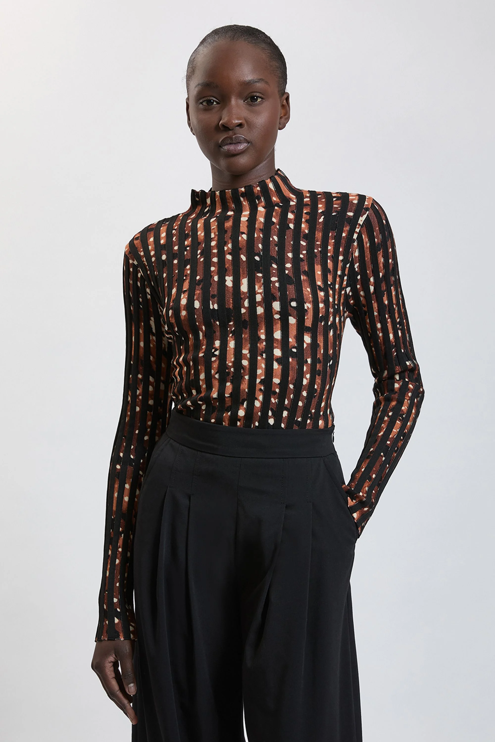 Zebra Jacquard Knit Long Sleeve Top - 1