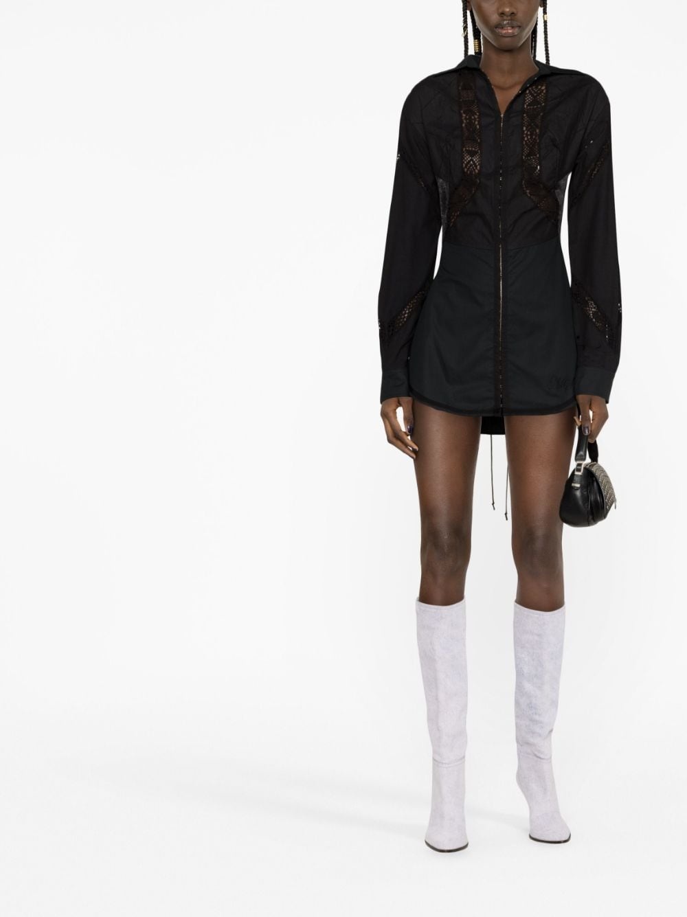 lace-detail shirt dress - 2