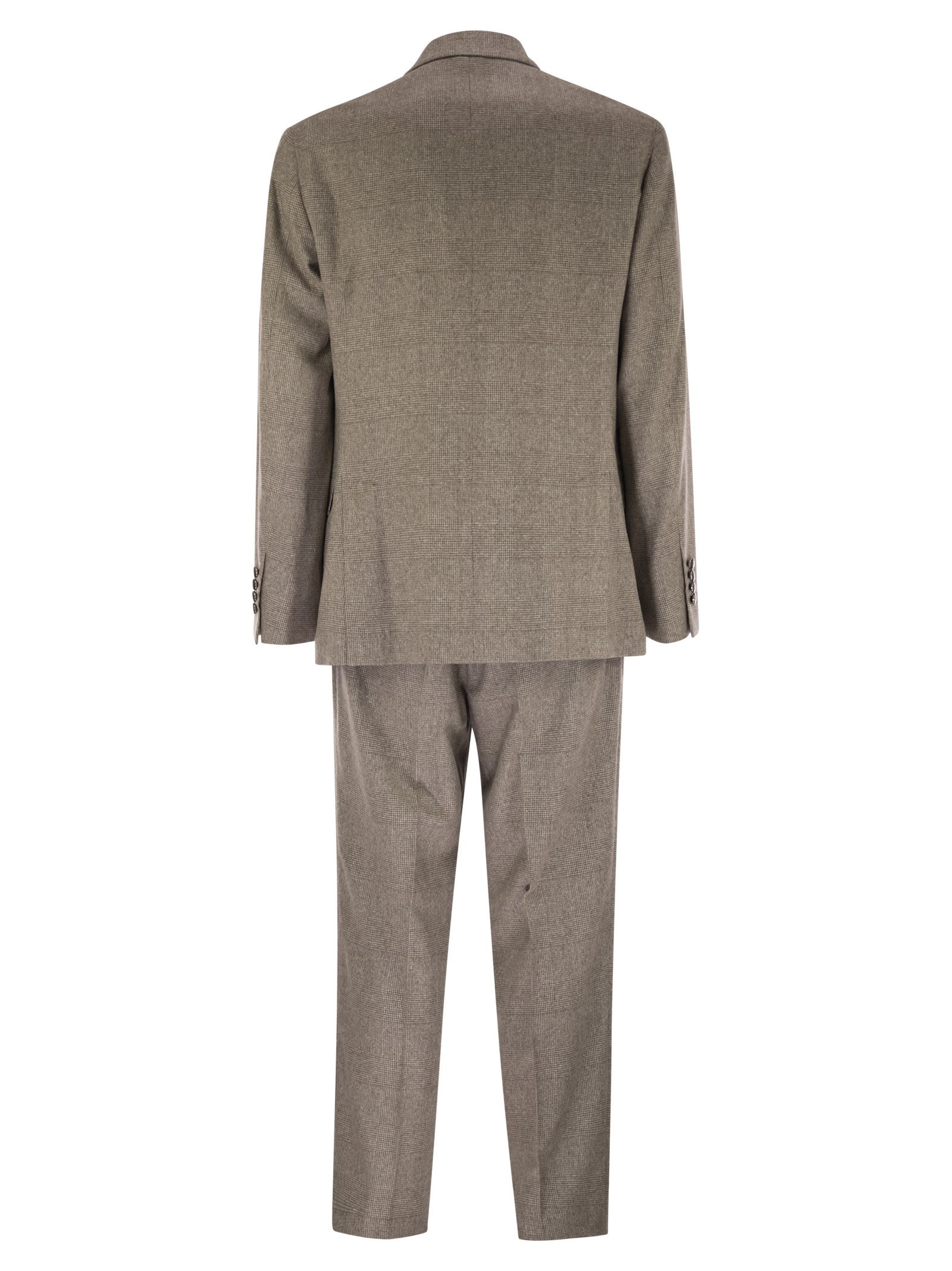 Brunello Cucinelli Men Prince Of Wales Flannel Suit In Silk, Wool And Cashmere - 2