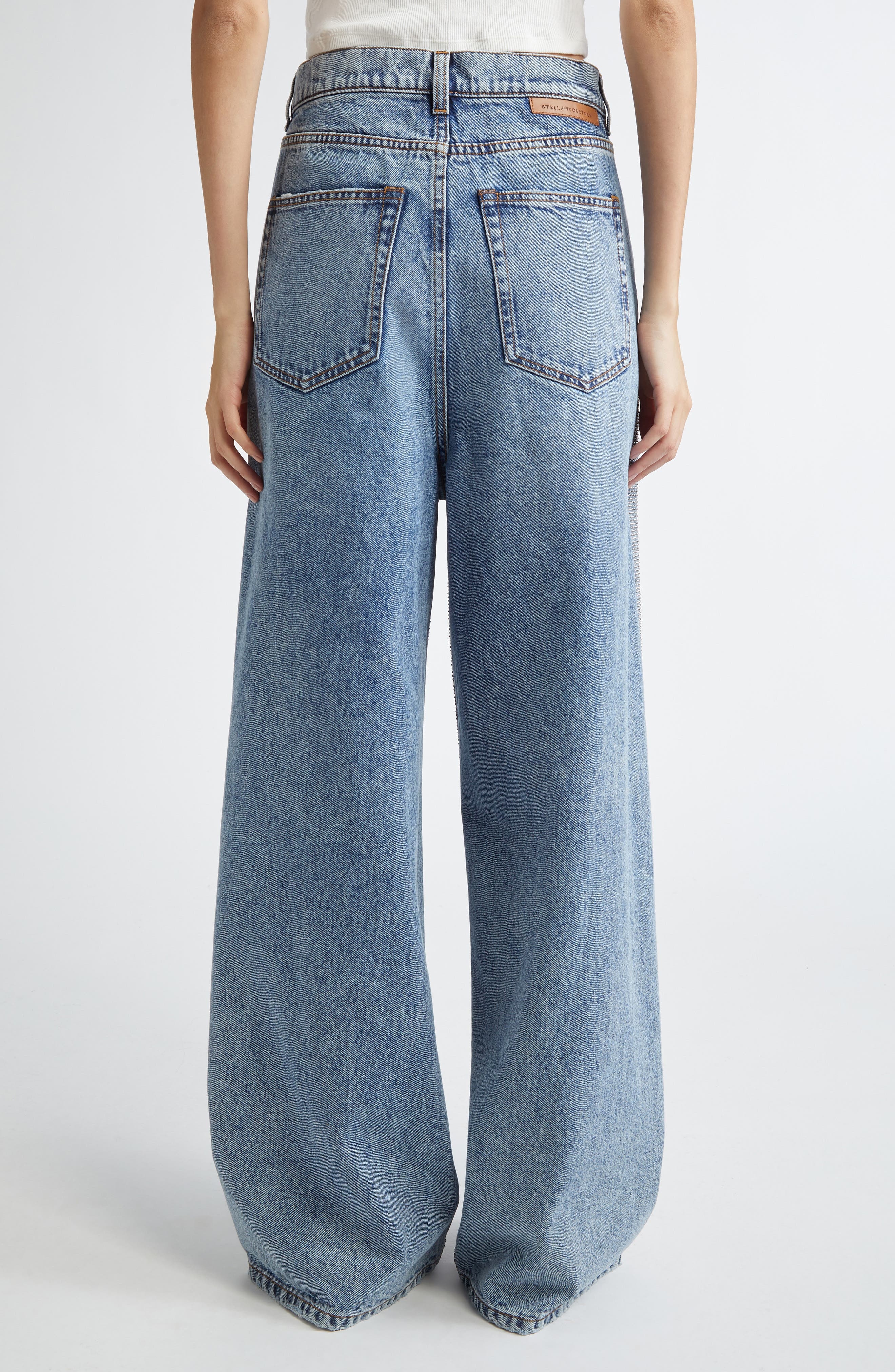 Stella McCartney Hotfix Wide Leg Jeans in Vintage Blue Denim at Nordstrom - 3