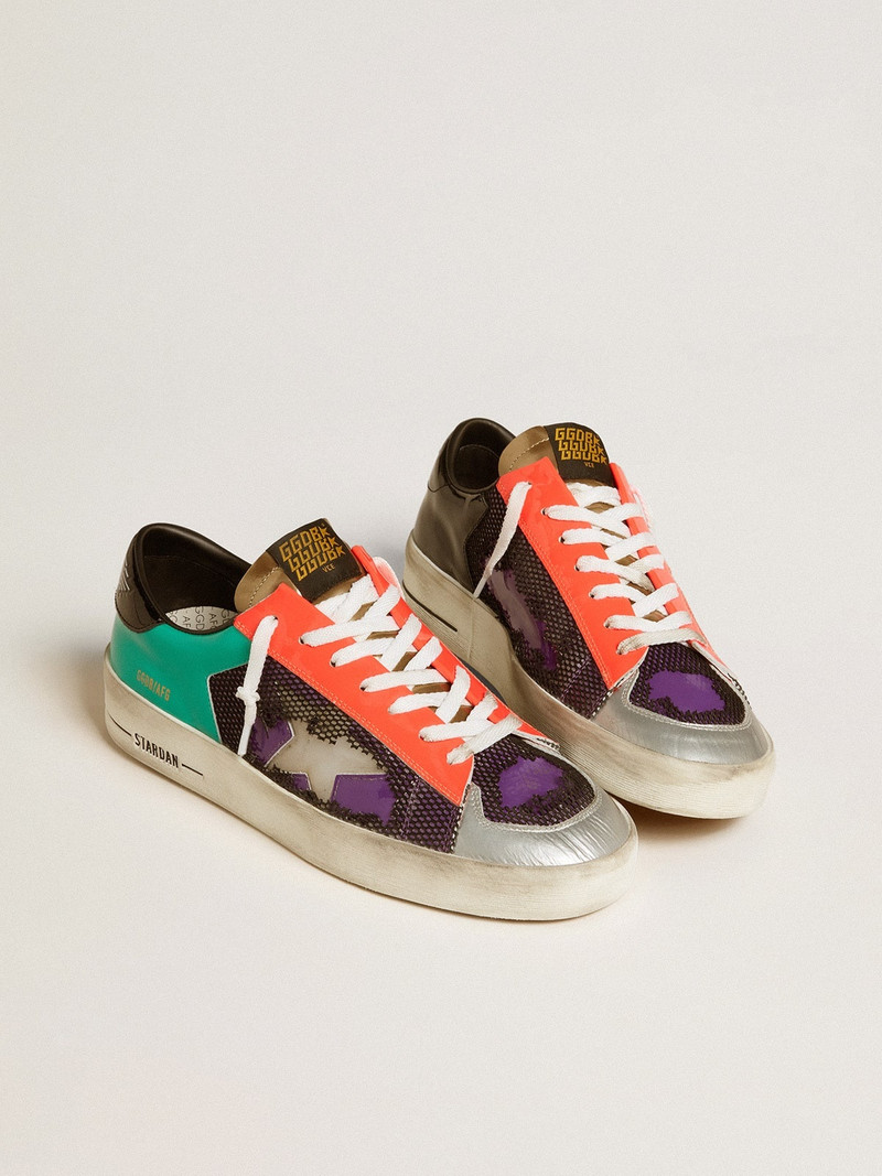 Golden Goose Men's Stardan LAB in patent leather and mesh with rubber star outlook