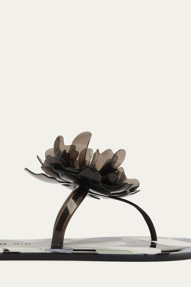 Black And White Flower Jelly Flat Sandal 6