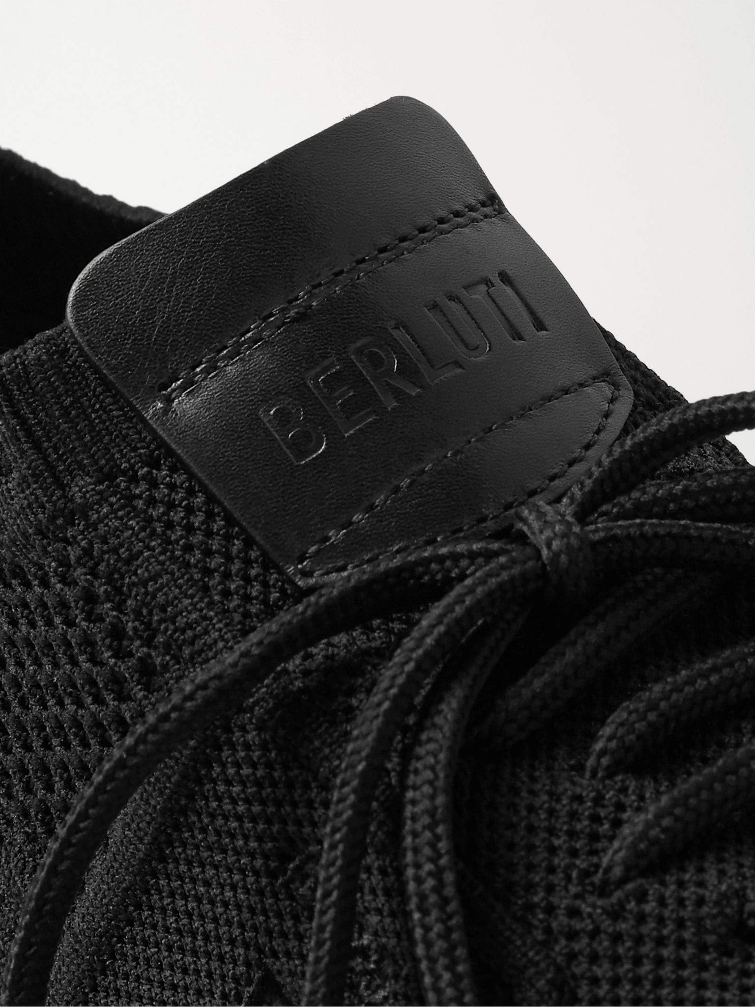 Shadow Leather-Trimmed Stretch-Knit Sneakers Black - 5