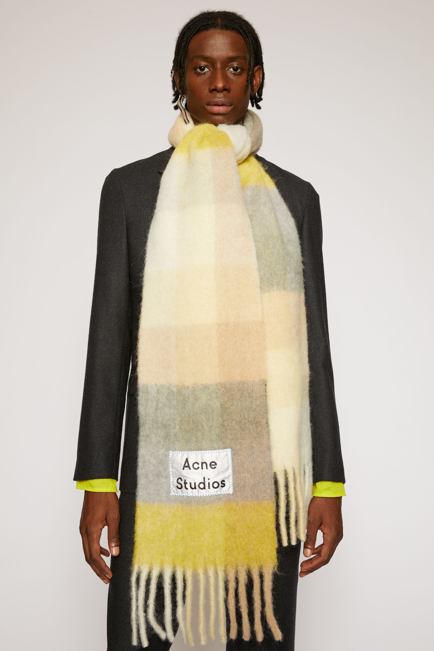 Multi check scarf yellow/grey - 2