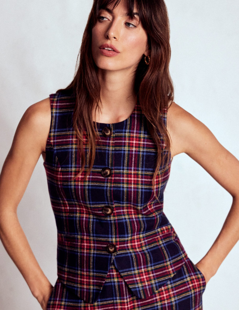 Tailored Check Waistcoat-Navy, Green and Red Check 5