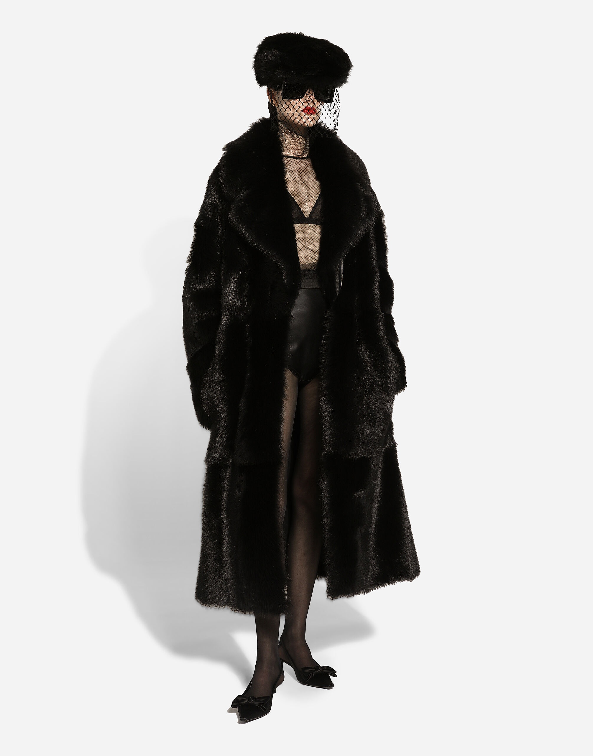 Shearling flat cap with veil - 2