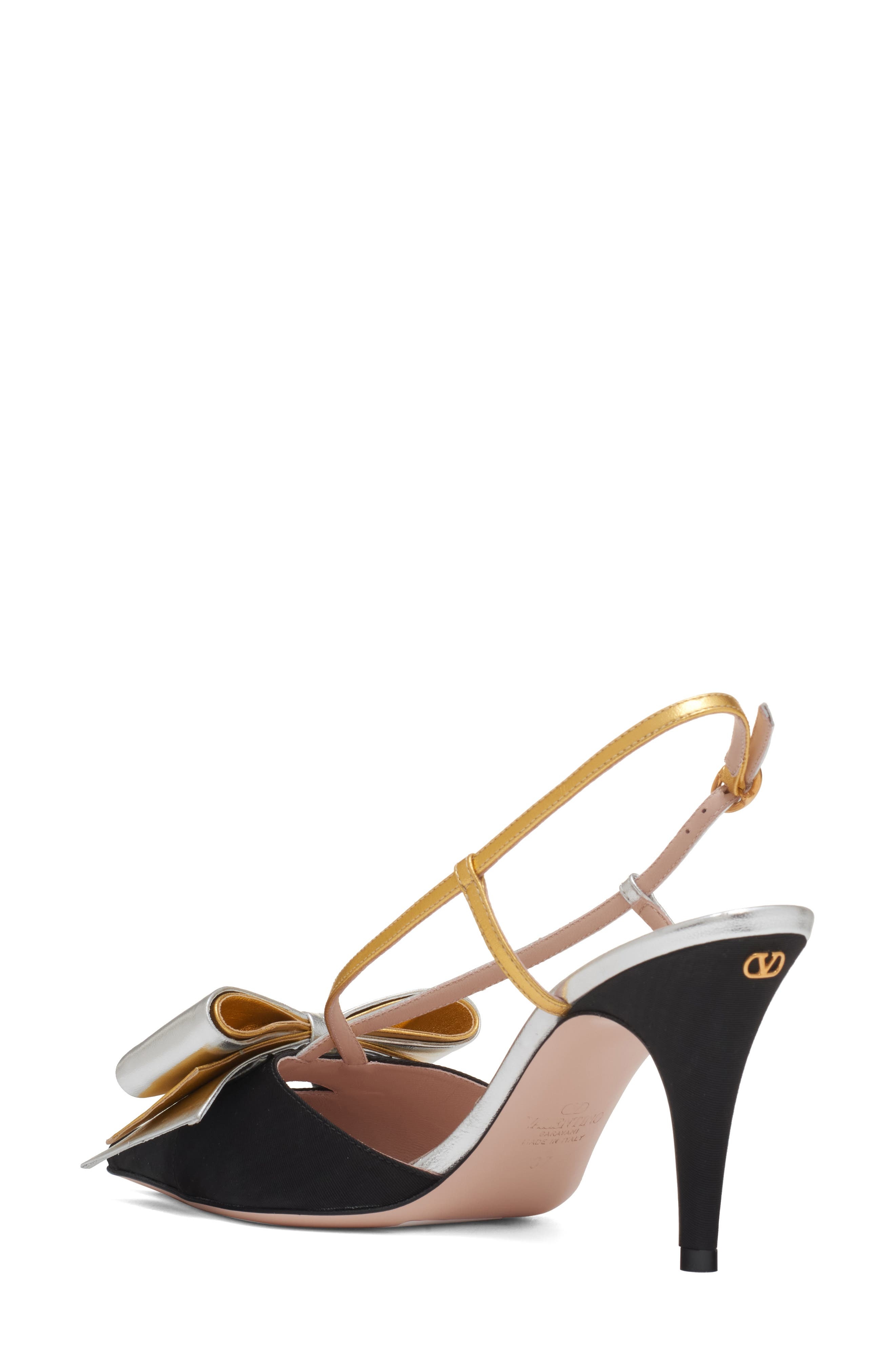 Valentino Garavani Bowow Pointed Toe Slingback Pump in Black/Silver at Nordstrom - 3