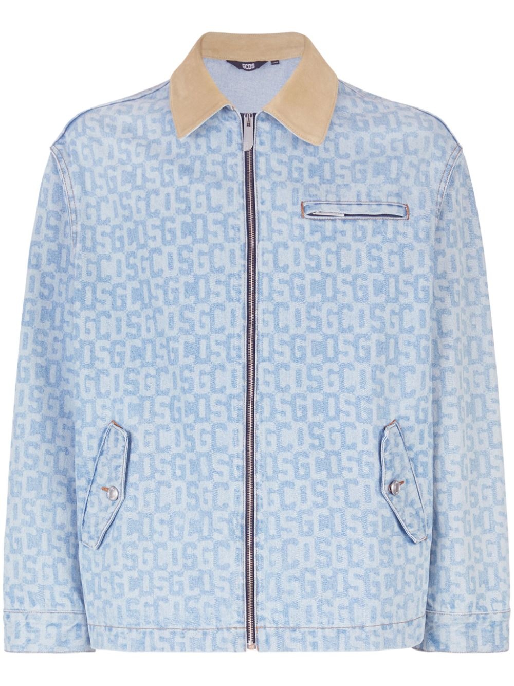 monogram-print denim jacket - 1