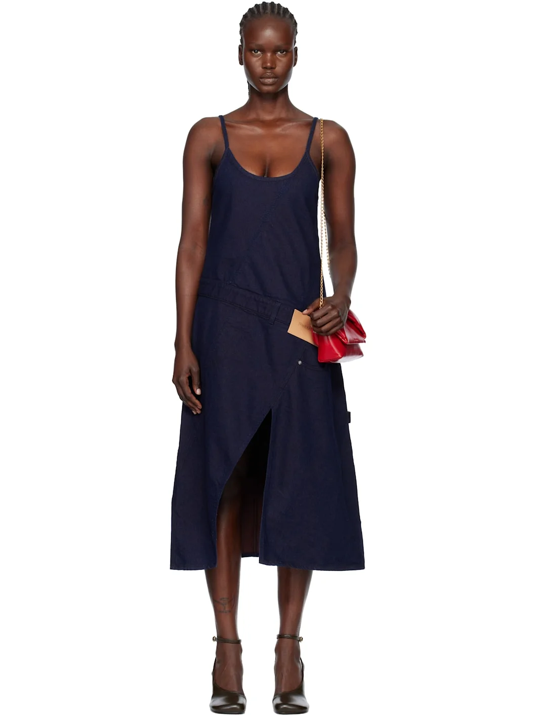 Navy Twisted Workwear Denim Midi Dress - 1