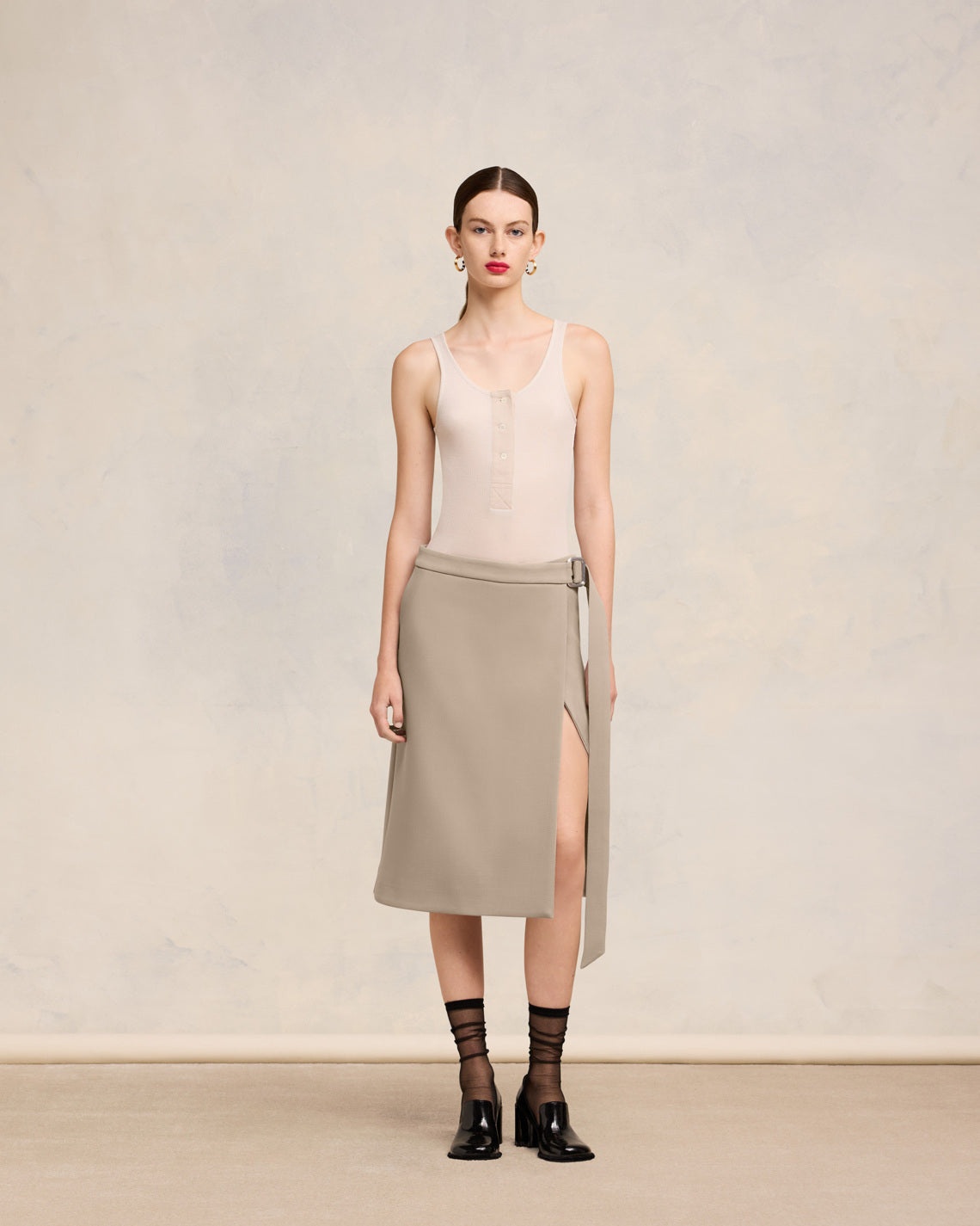 MIDI BELTED SKIRT WITH SLIT - 2