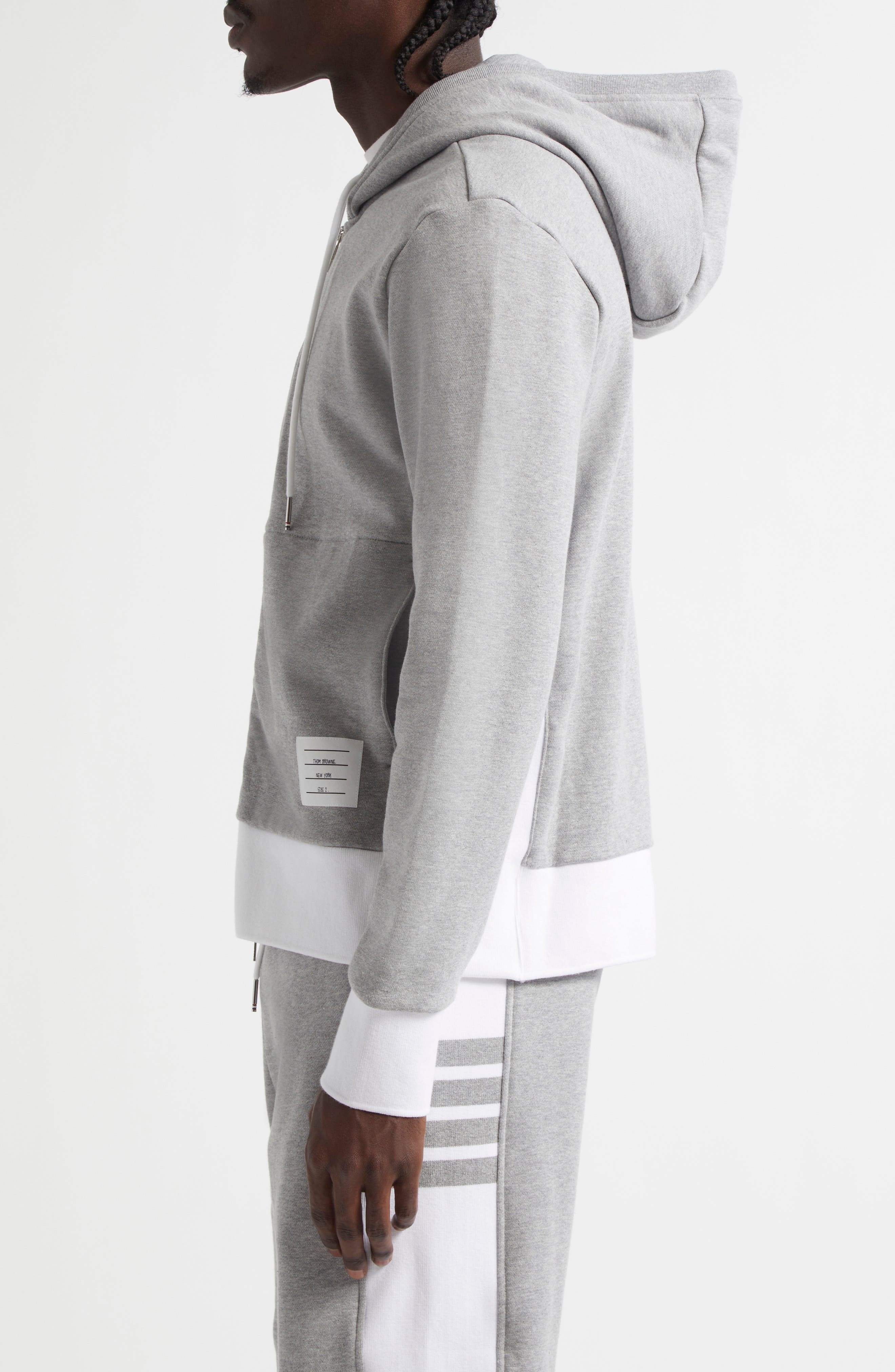 Thom Browne Engineered 4-Bar Cotton French Terry Zip-Up Hoodie in Light Grey at Nordstrom - 4