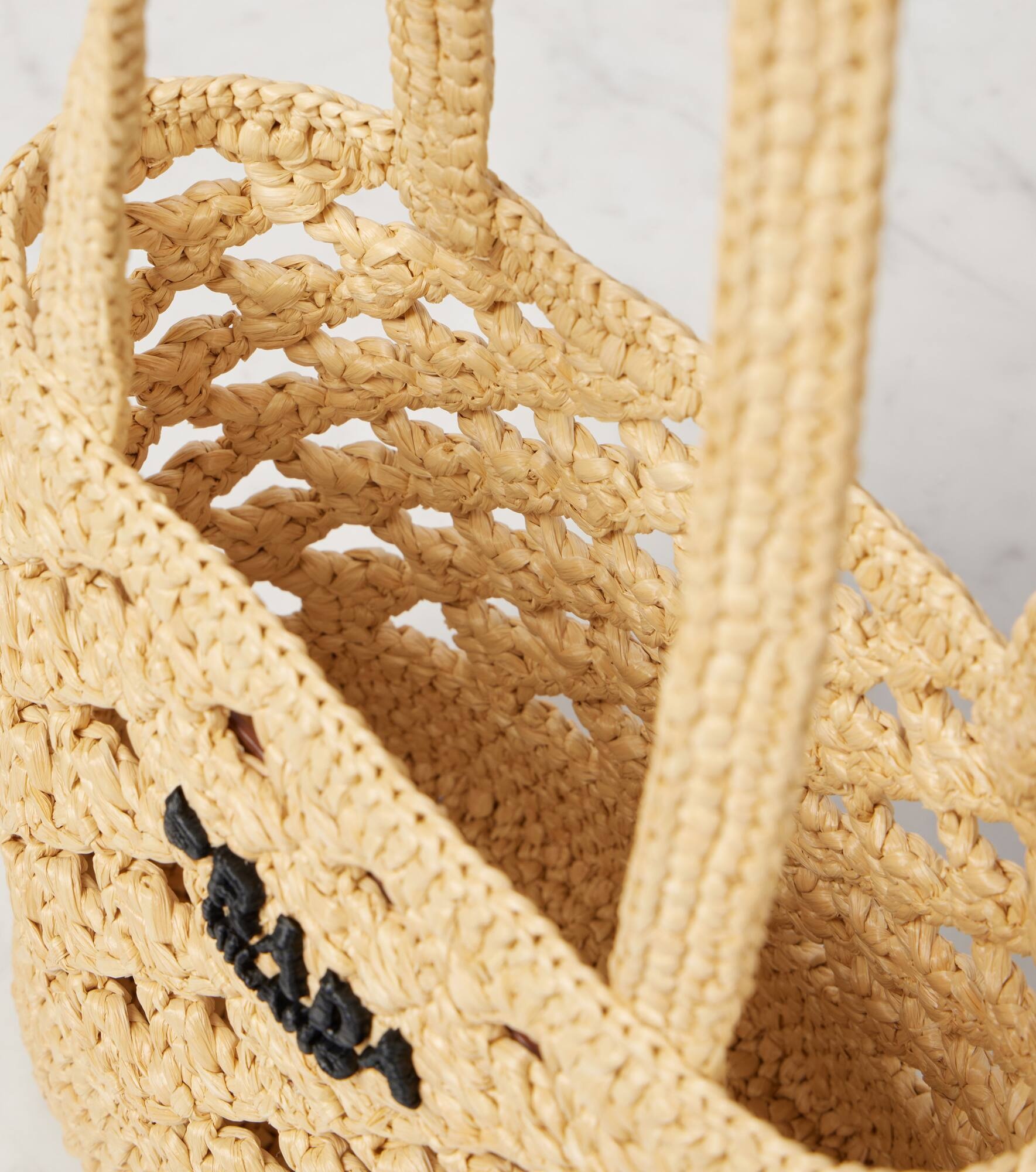 Logo raffia-effect crochet tote bag - 3