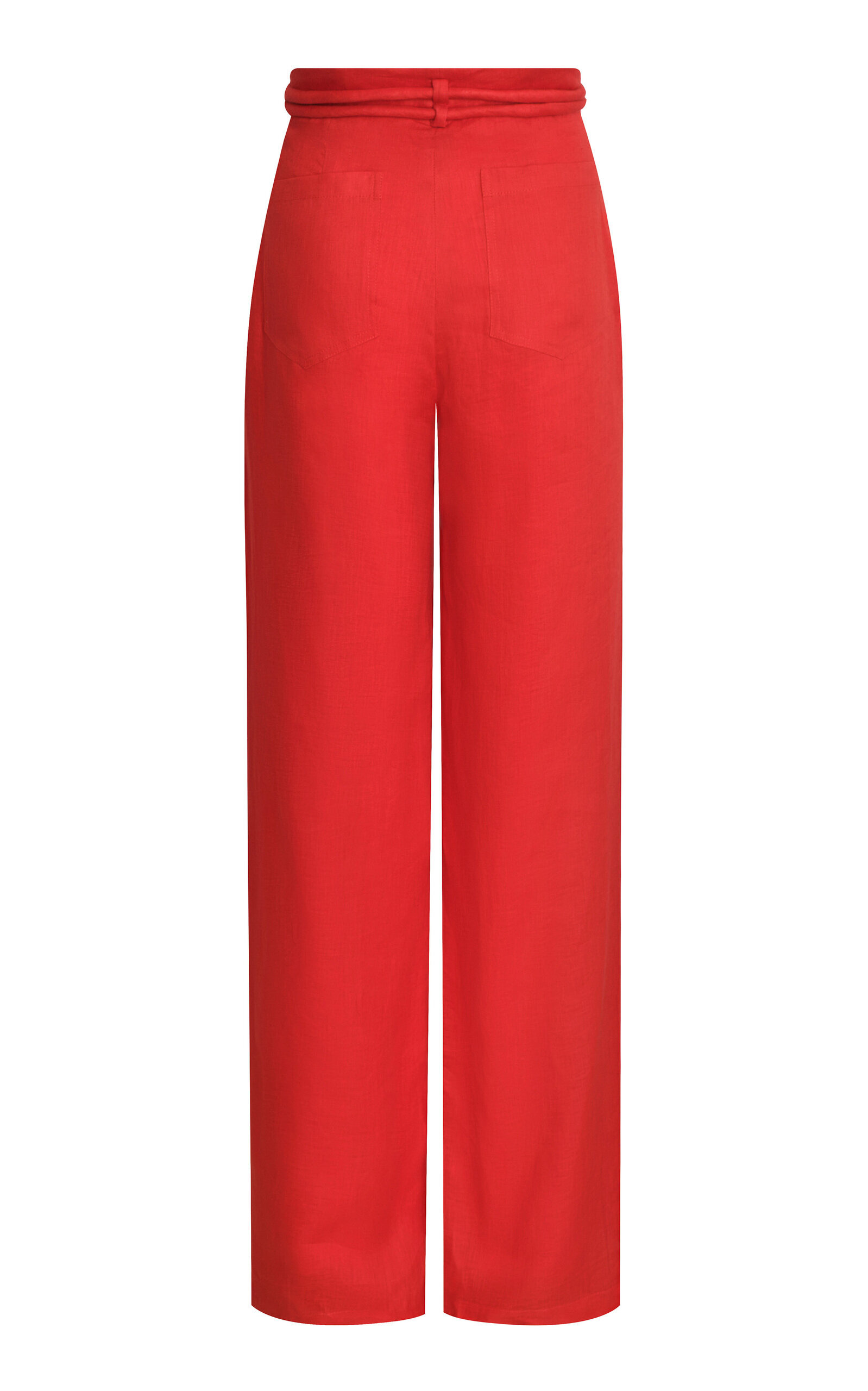 Oda Al Jardin Belted Linen Wide-Leg Pants red - 4