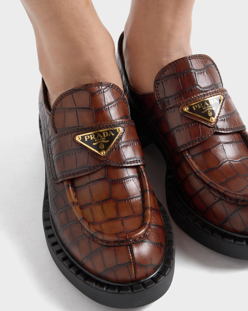 Chocolate crocodile-print leather loafers 7