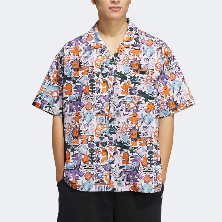 adidas originals KT CO AOP SHIRT Athleisure Casual Sports Short Sleeve Couple Style Printing HR6458 - 2